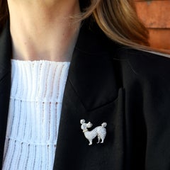 Vintage Italian Diamond and White Gold Poodle Brooch, 1994
