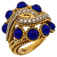 Vintage Italian diamond enamel 18k yellow gold cocktail ring