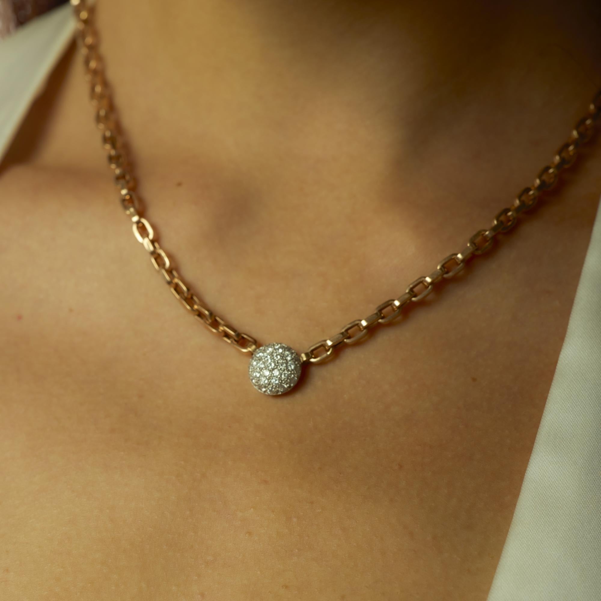Collana circolare d'epoca in oro rosa 14k con diamanti e platino In condizioni buone in vendita a Beverly Hills, CA