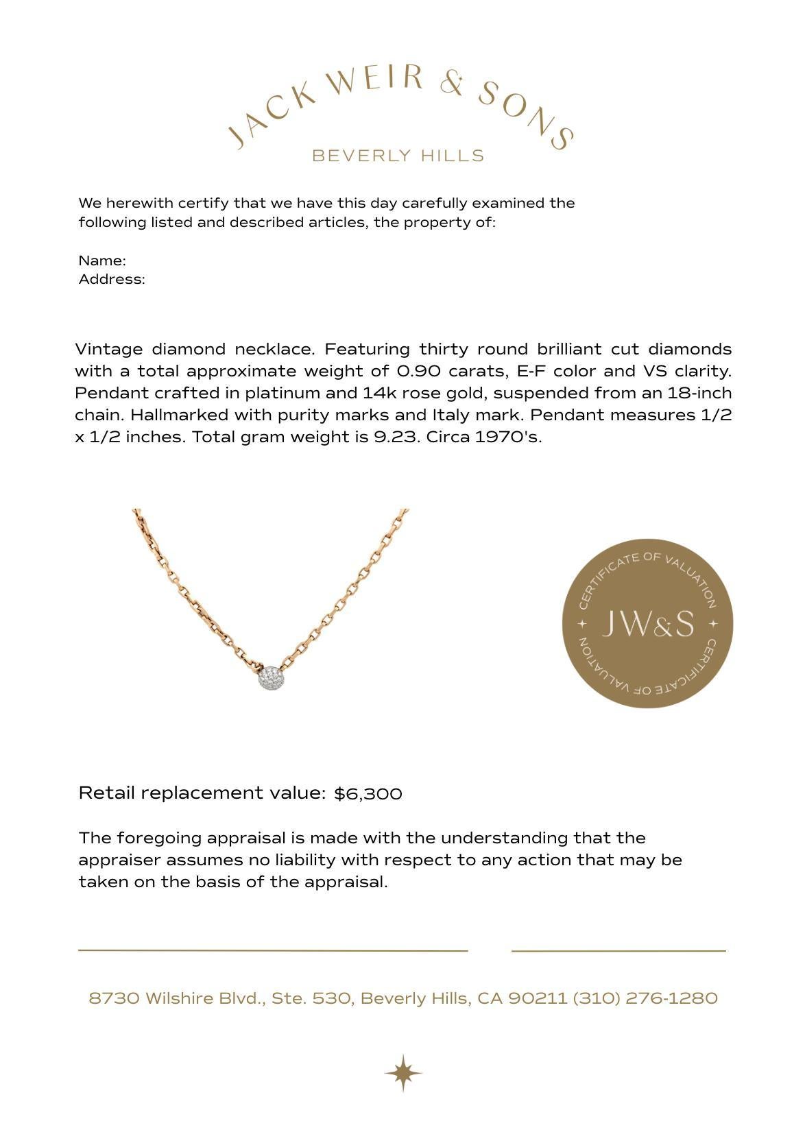 Donna Collana circolare d'epoca in oro rosa 14k con diamanti e platino in vendita