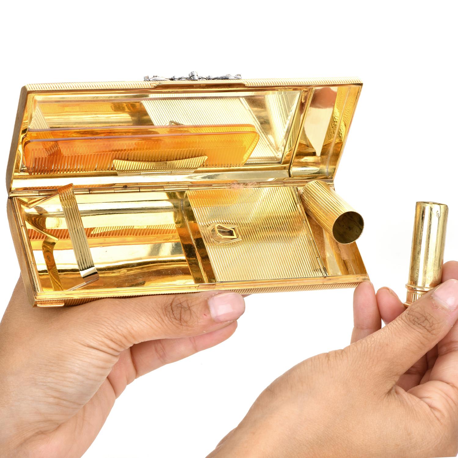 Boîte compacte diadème italienne en or jaune 18 carats massif et diamants en vente 2