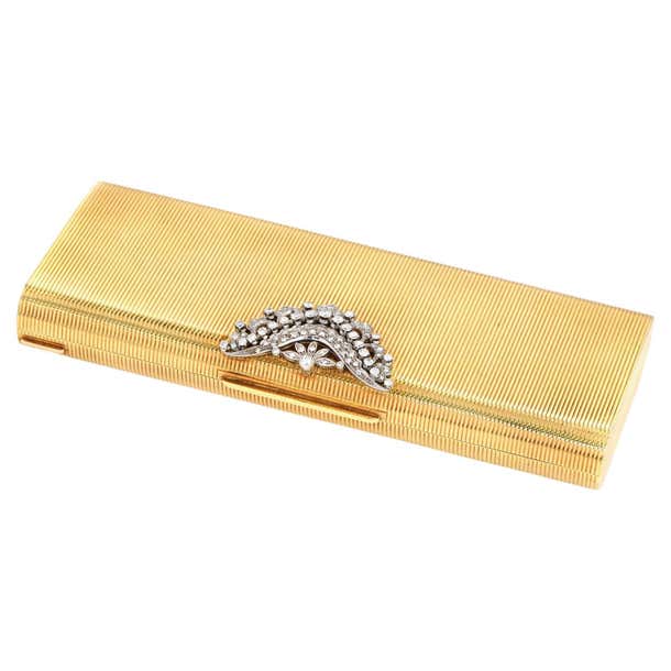 Tiara Boxes Vintage Italian Diamond Solid 18k Yellow Gold Tiara Compact Box For ...