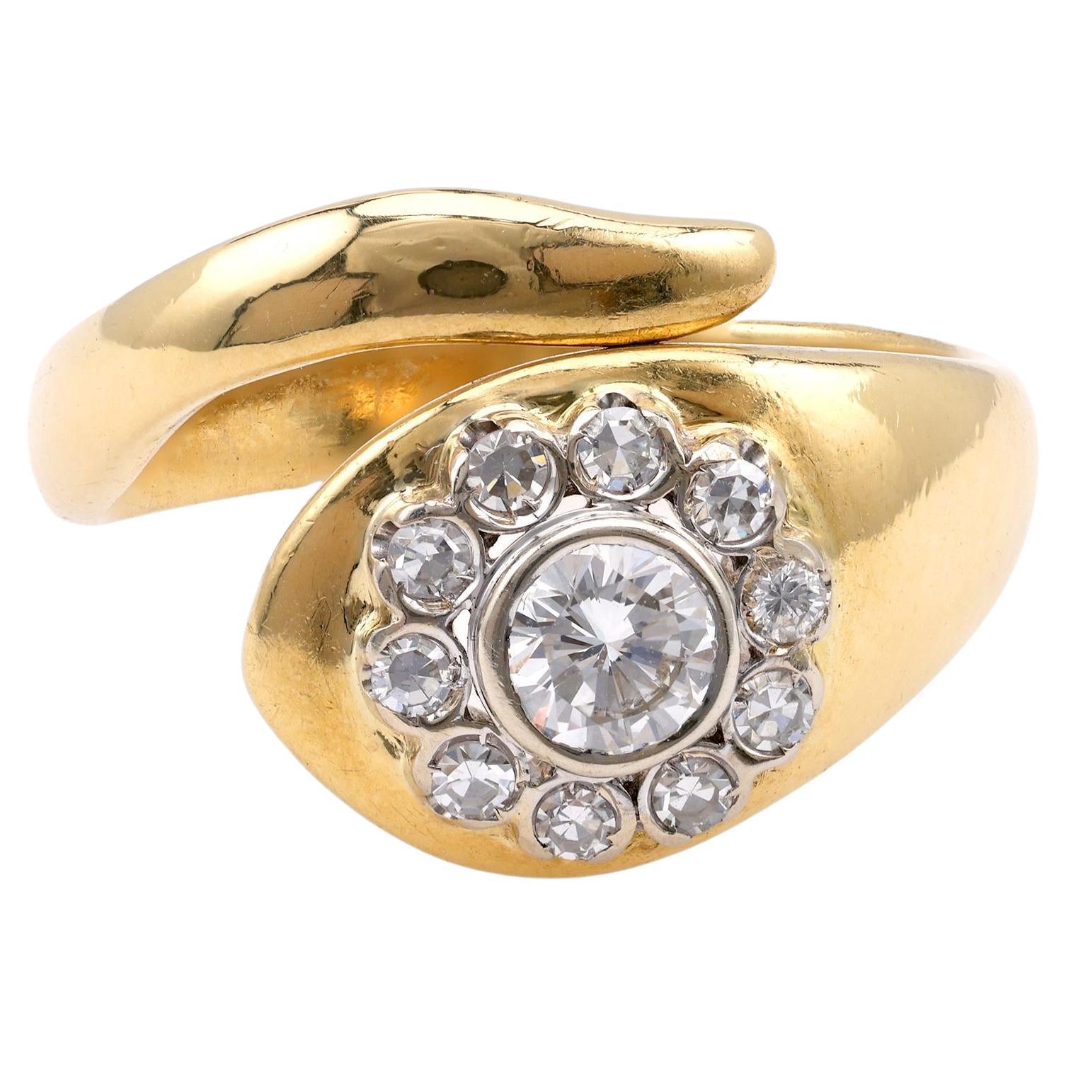 Vintage Italian Diamond Yellow Gold Snake Ring For Sale at 1stDibs