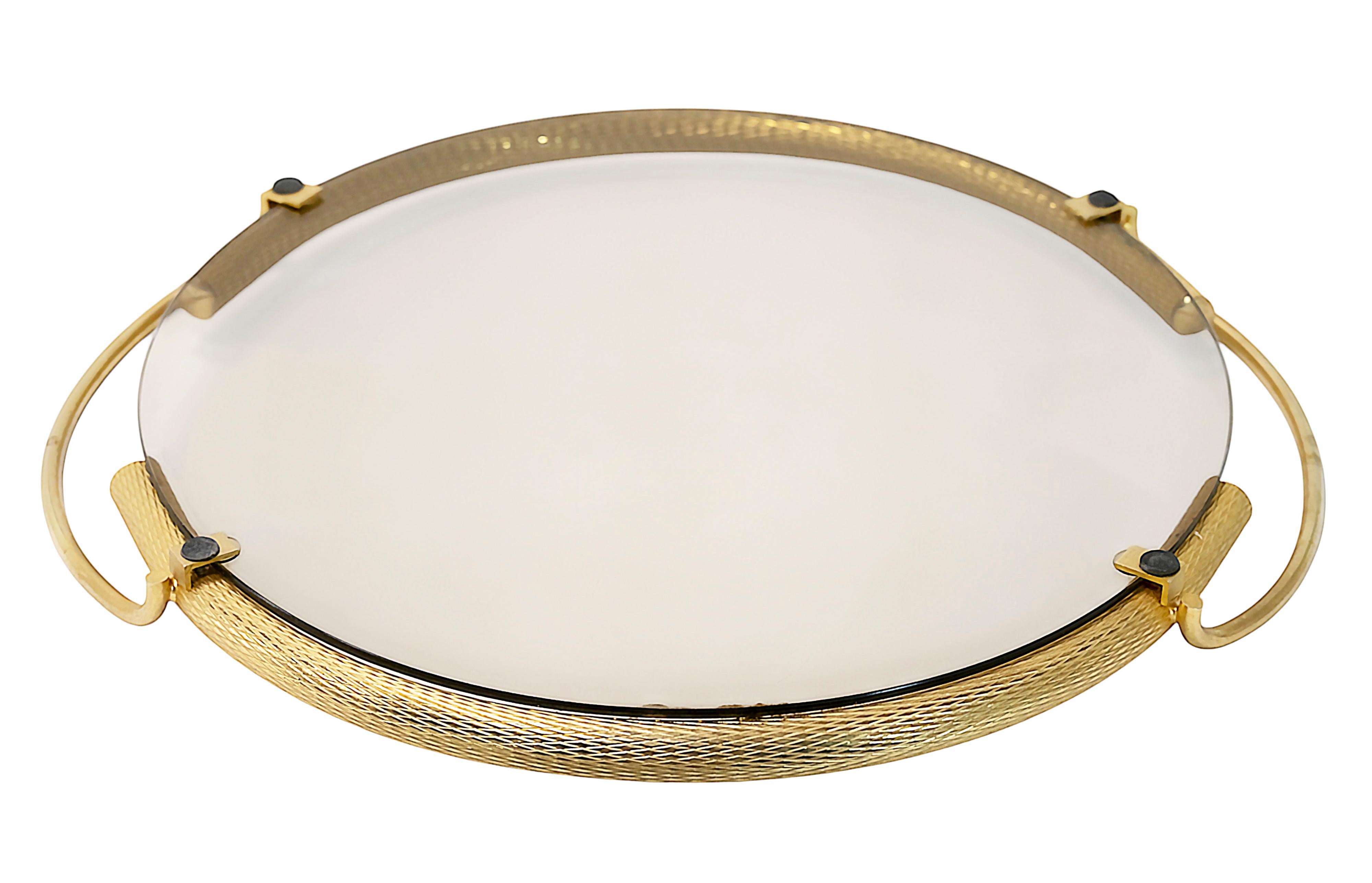 Bandeja de latón dorado y cristal Vintage Italian Dimart en venta 1