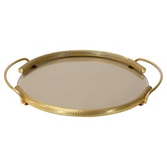 Vintage Italian Dimart Vassoio in ottone dorato e vetro