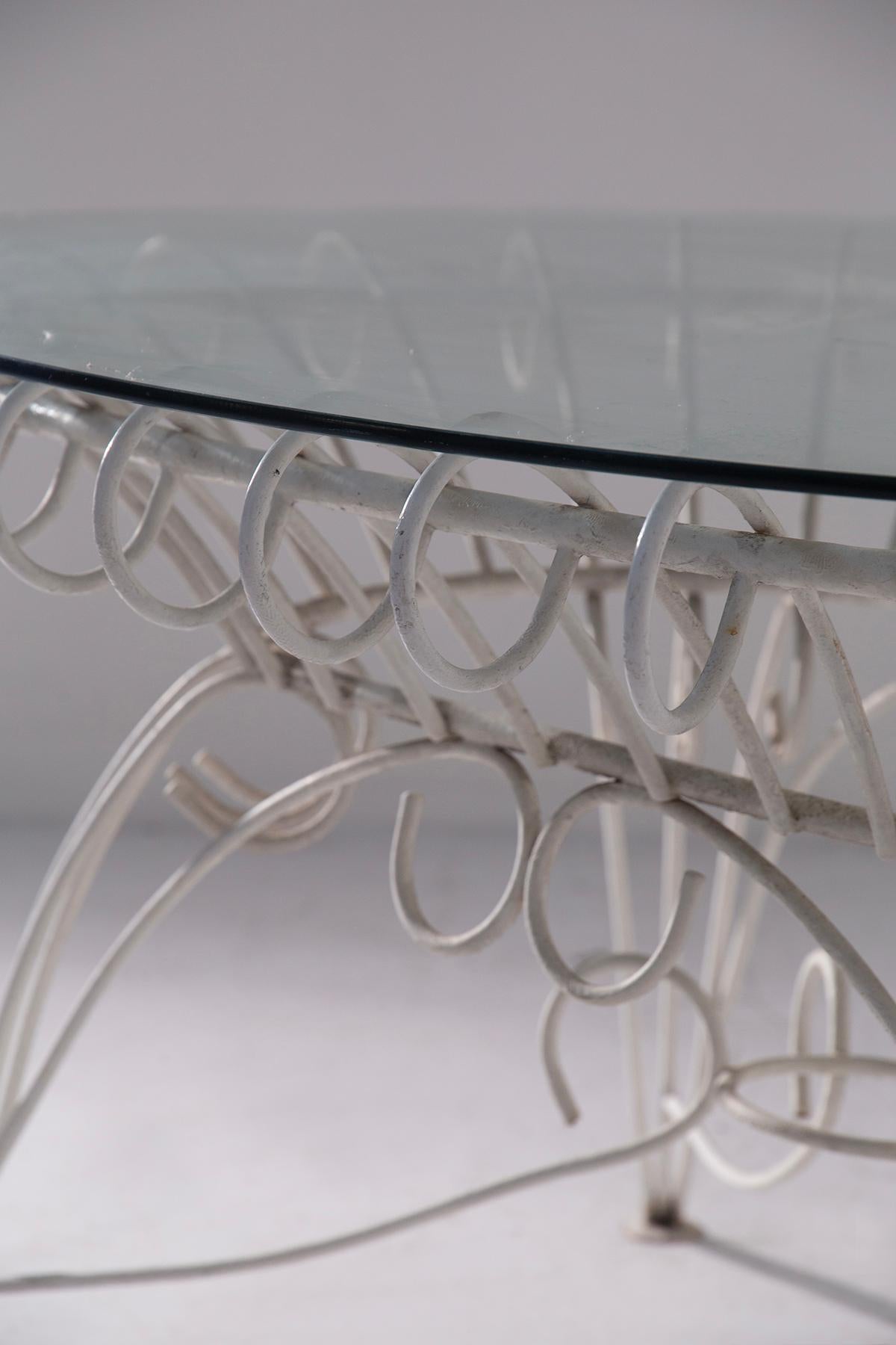 Vintage Italian dining table for garden in white iron and glass in vendita 4