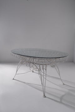 Vintage Italian dining table for garden in white iron and glass