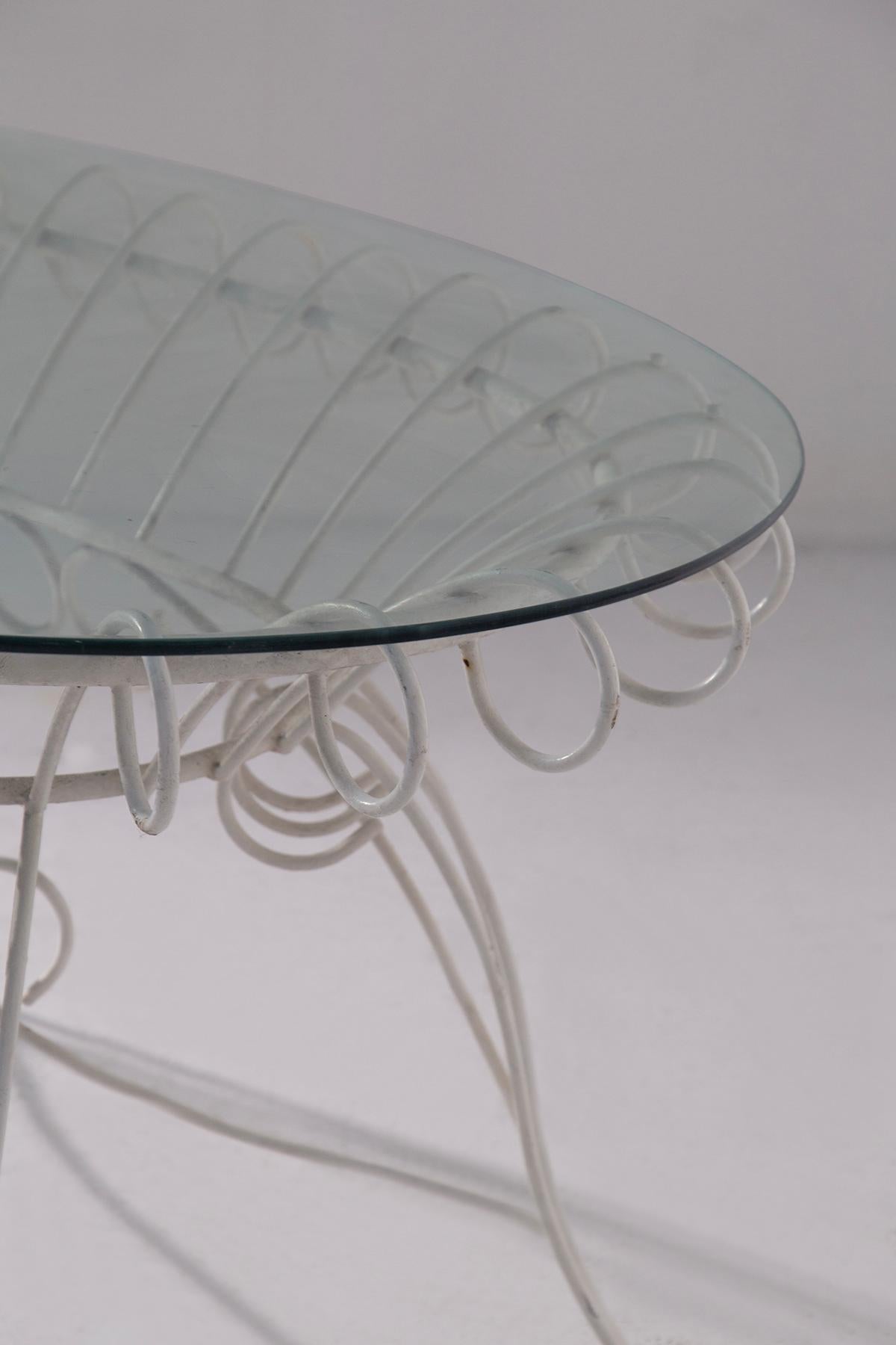 Vintage Italian dining table for garden in white iron and glass In condizioni discrete in vendita a Milano, IT