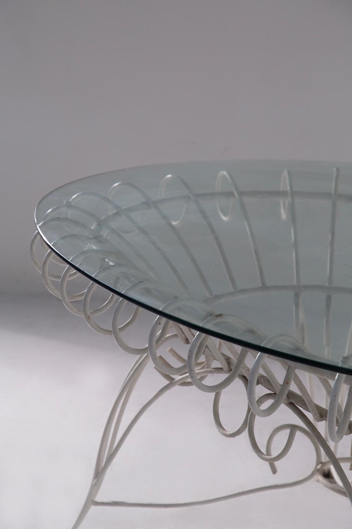Vetro Vintage Italian dining table for garden in white iron and glass in vendita
