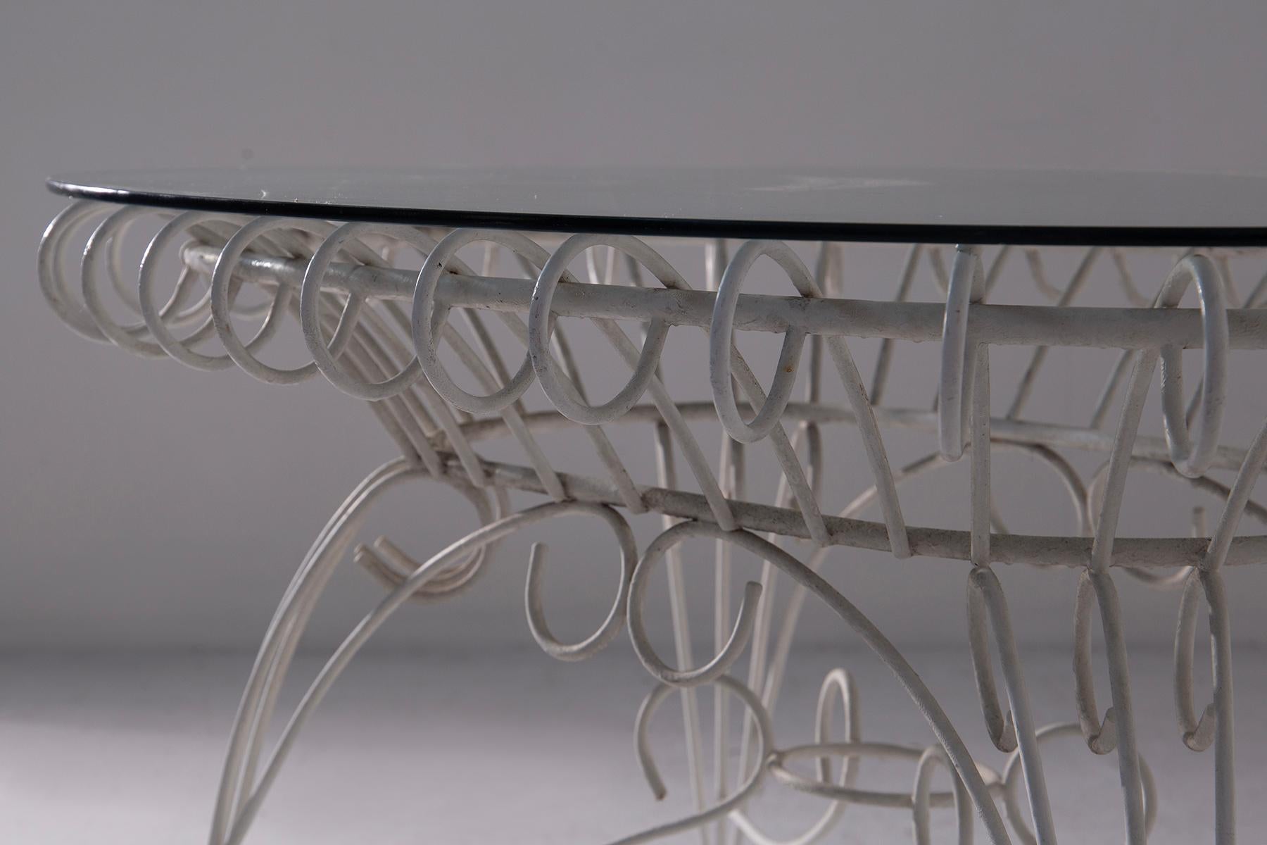 Vintage Italian dining table for garden in white iron and glass in vendita 2