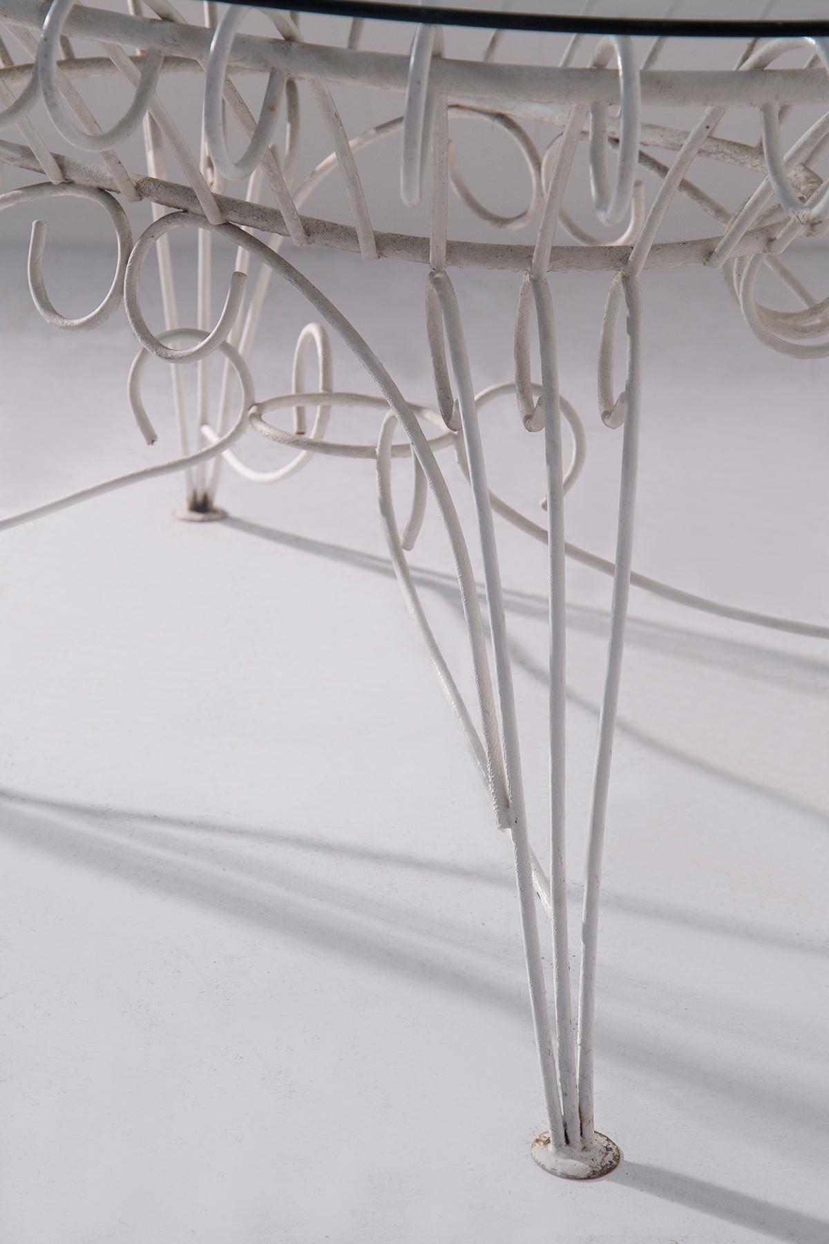 Vintage Italian dining table for garden in white iron and glass in vendita 3