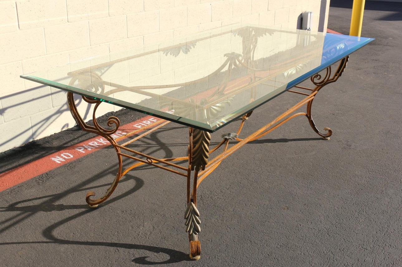 Mid-Century Modern Vintage Italian Dining Table With Glass Top For Sale