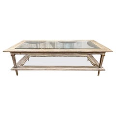 Vintage Italian Directoire Style Pickled Oak and Brass Coffee Table
