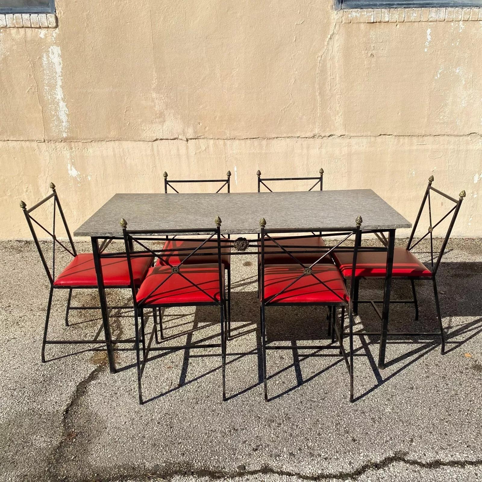 Ensemble de salle à manger Directoire italienne vintage en fer forgé à dos en X avec glands de gland - 7 pièces en vente 6