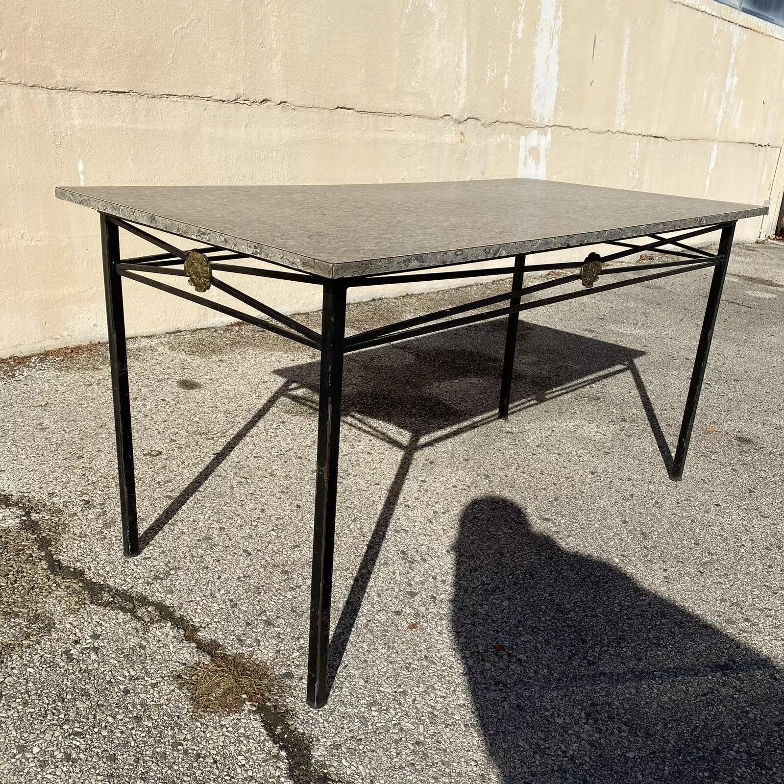 Inconnu Ensemble de salle à manger Directoire italienne vintage en fer forgé à dos en X avec glands de gland - 7 pièces en vente