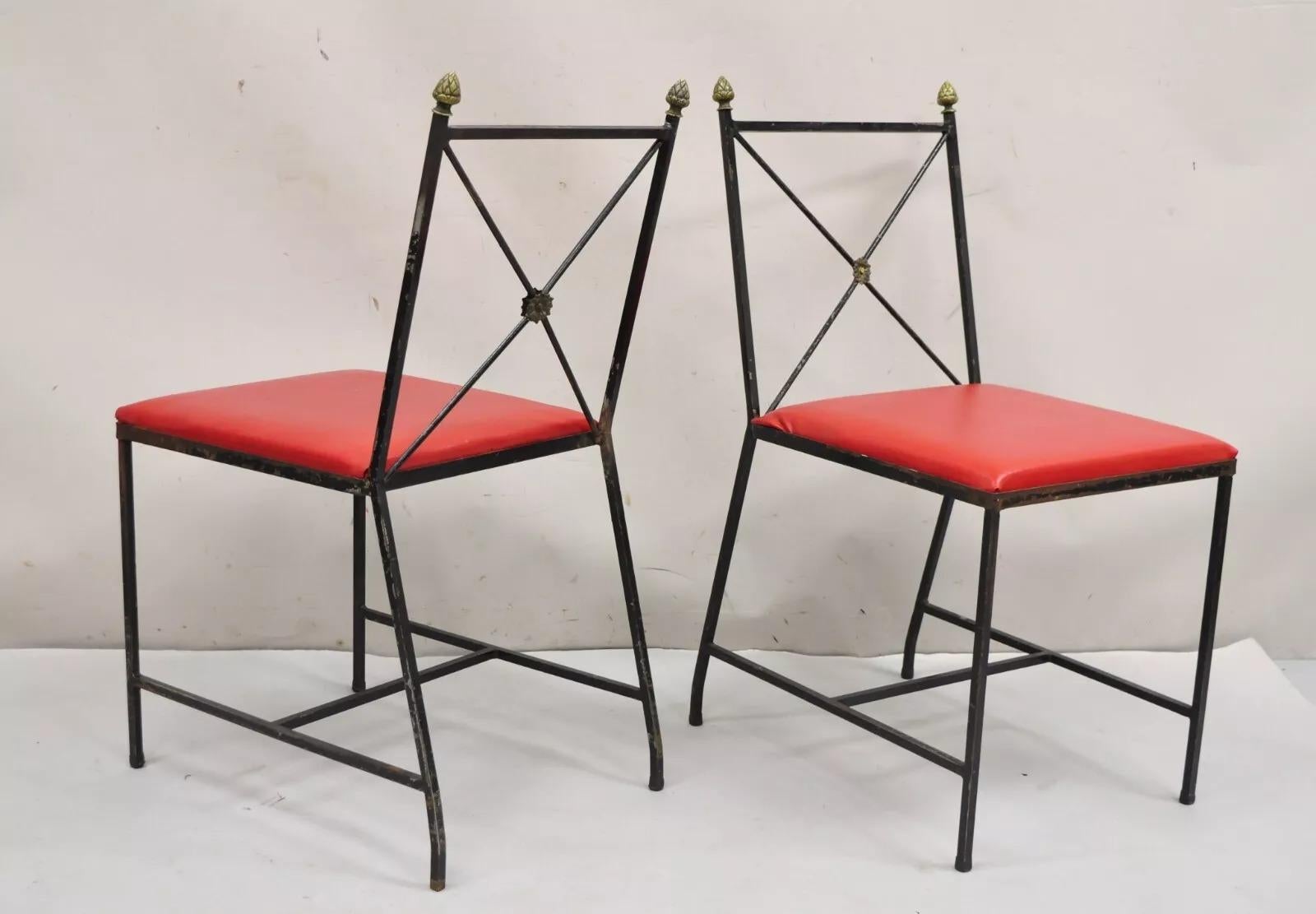Ensemble de salle à manger Directoire italienne vintage en fer forgé à dos en X avec glands de gland - 7 pièces Bon état - En vente à Philadelphia, PA