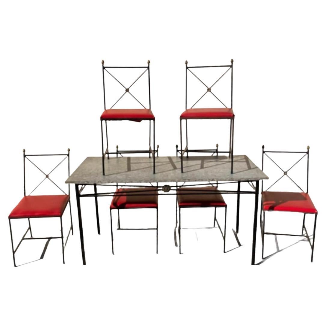 Vintage Italian Directoire X-Back Wrought Iron Acorn Finial Dining Set - 7 Pcs