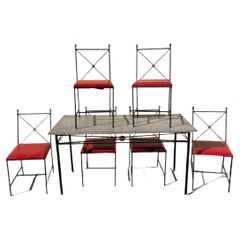 Vintage Italian Directoire X-Back Wrought Iron Acorn Finial Dining Set - 7 Pcs
