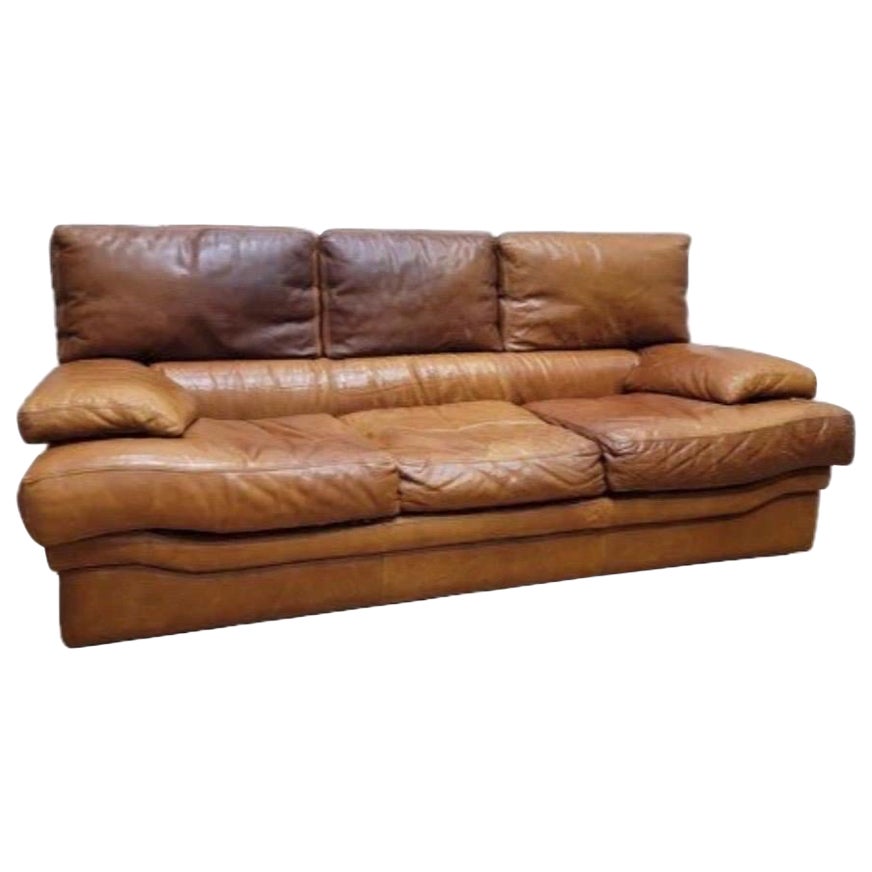 Vintage Italian Distressed Leather Sofa For Sale