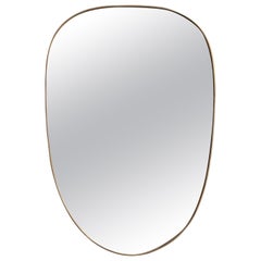 Vintage Italian Distressed Oblong Wall Mirror with Brass Frame after Gio Ponti
