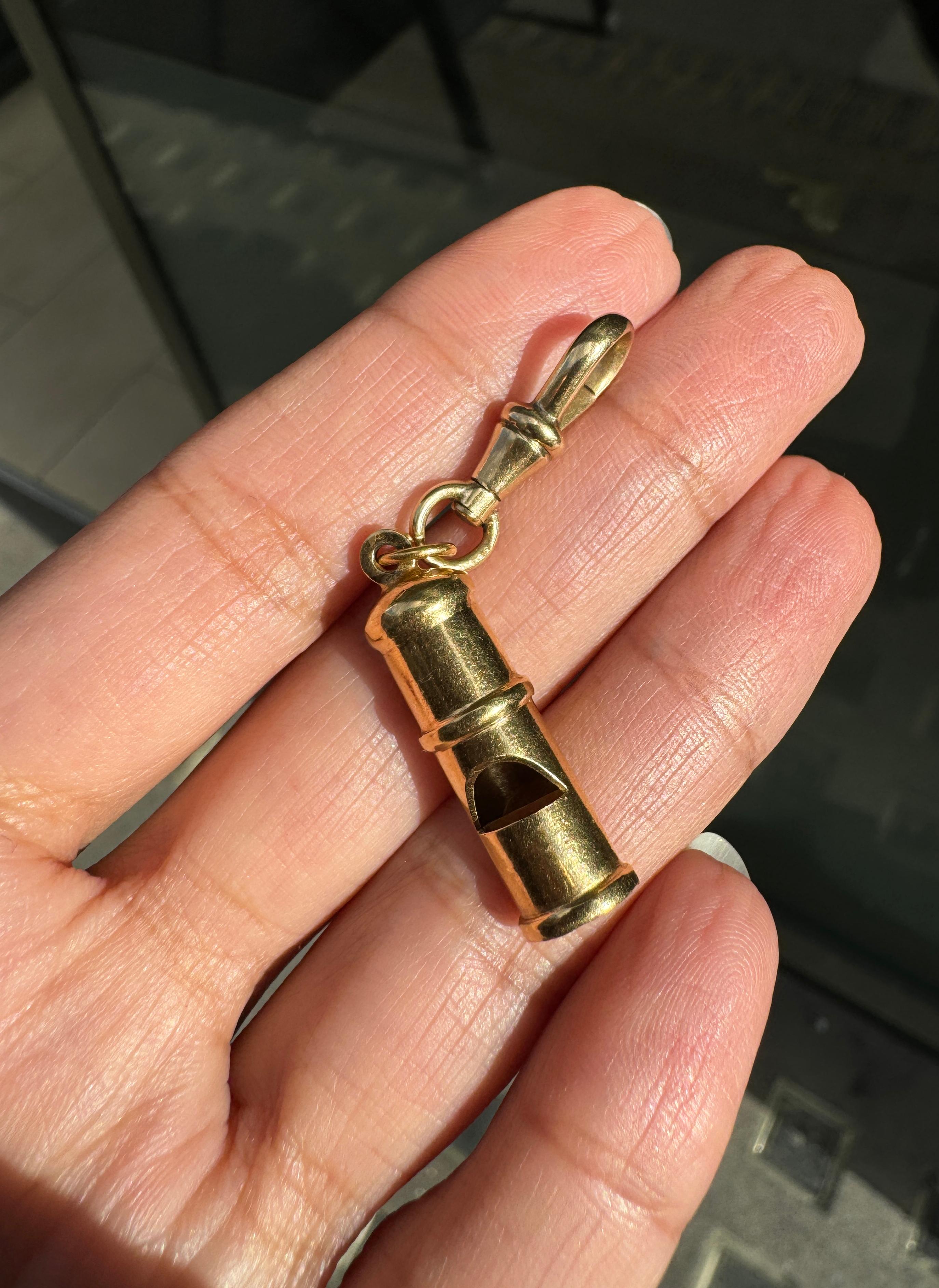 Vintage Italian Dog Whistle Charm in 18 Carat Yellow Gold, circa 1960's In Good Condition In London, GB