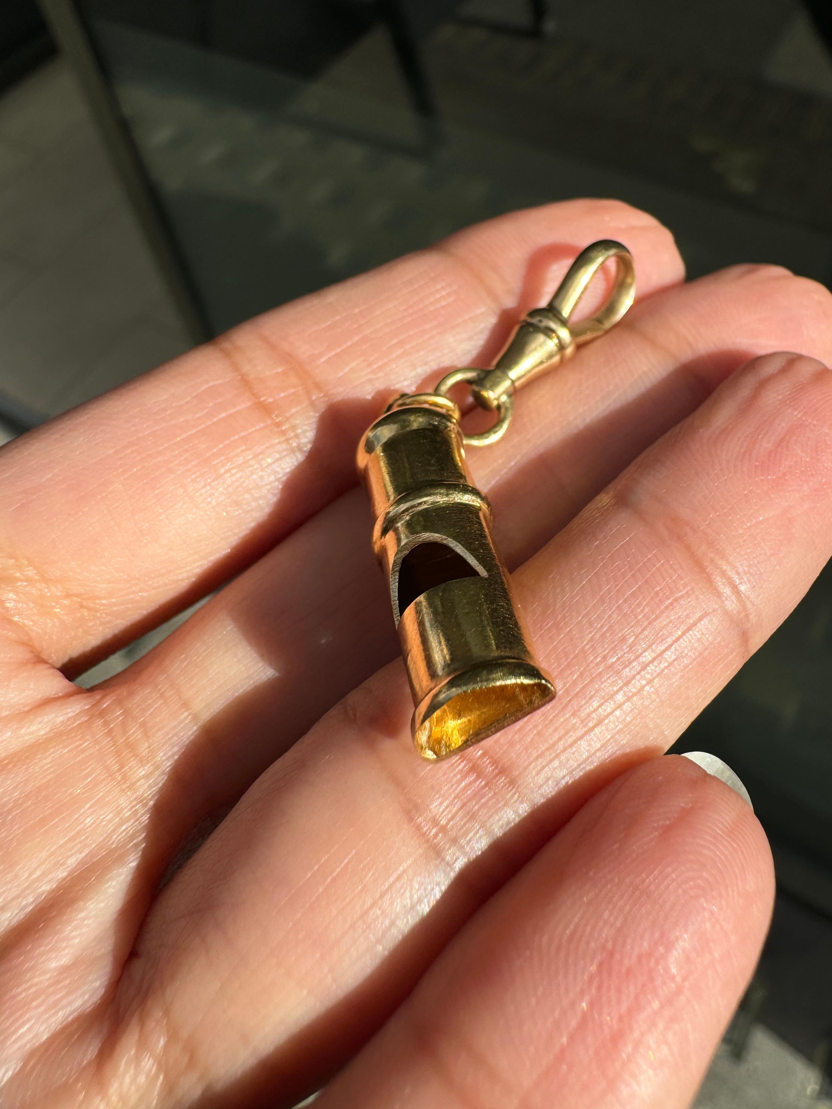 Women's or Men's Vintage Italian Dog Whistle Charm in 18 Carat Yellow Gold, circa 1960's