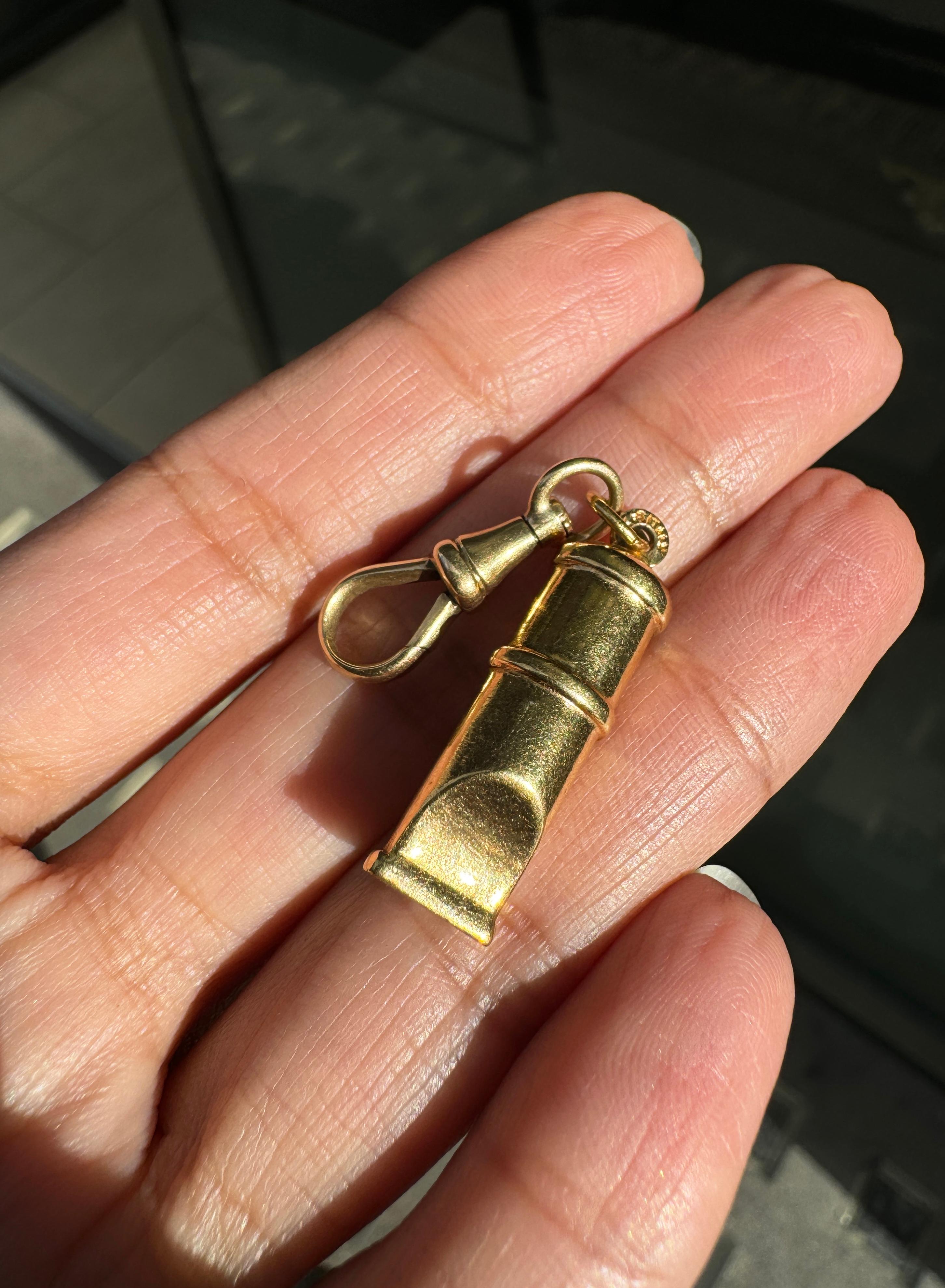 Vintage Italian Dog Whistle Charm in 18 Carat Yellow Gold, circa 1960's 1