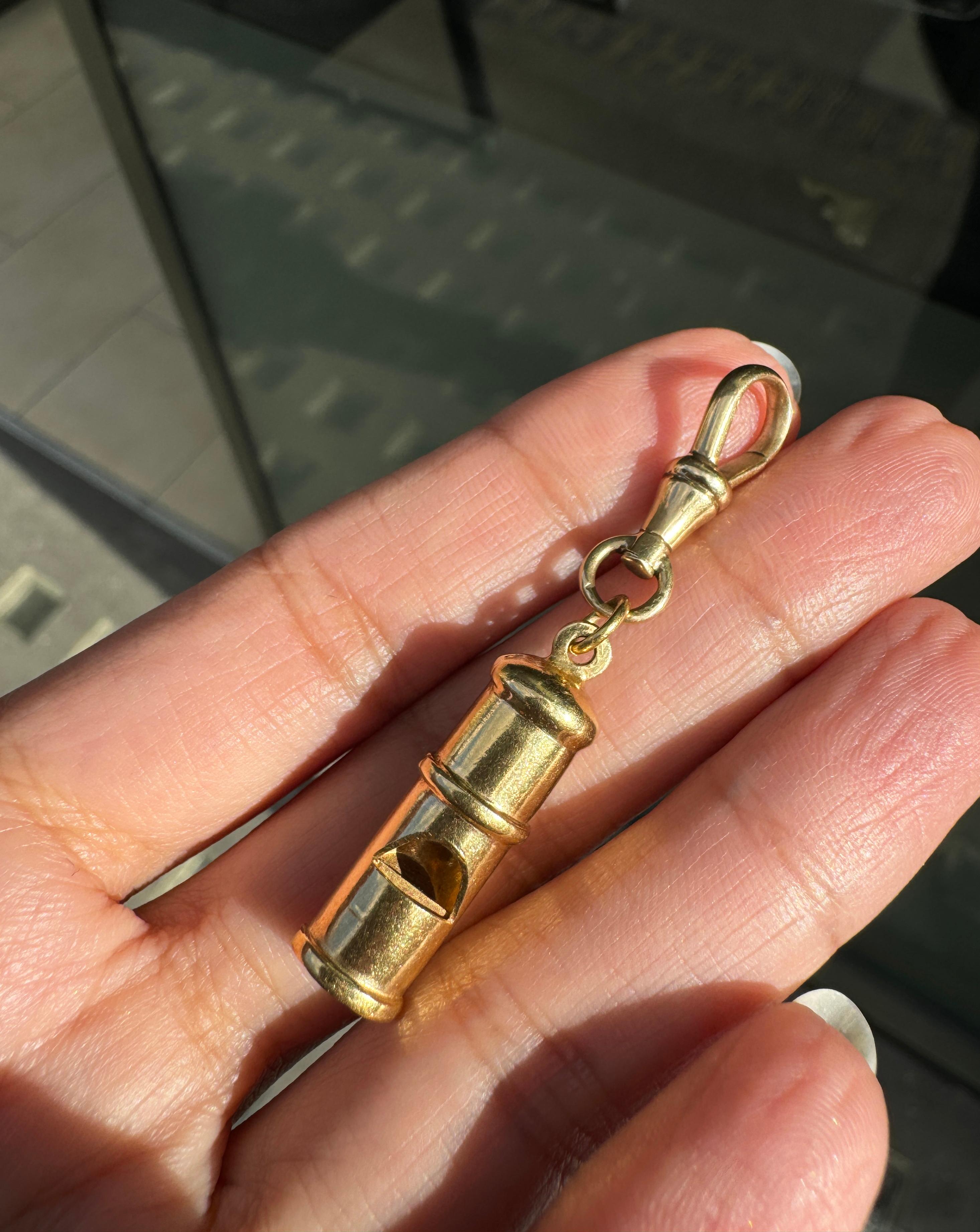 Vintage Italian Dog Whistle Charm in 18 Carat Yellow Gold, circa 1960's 2