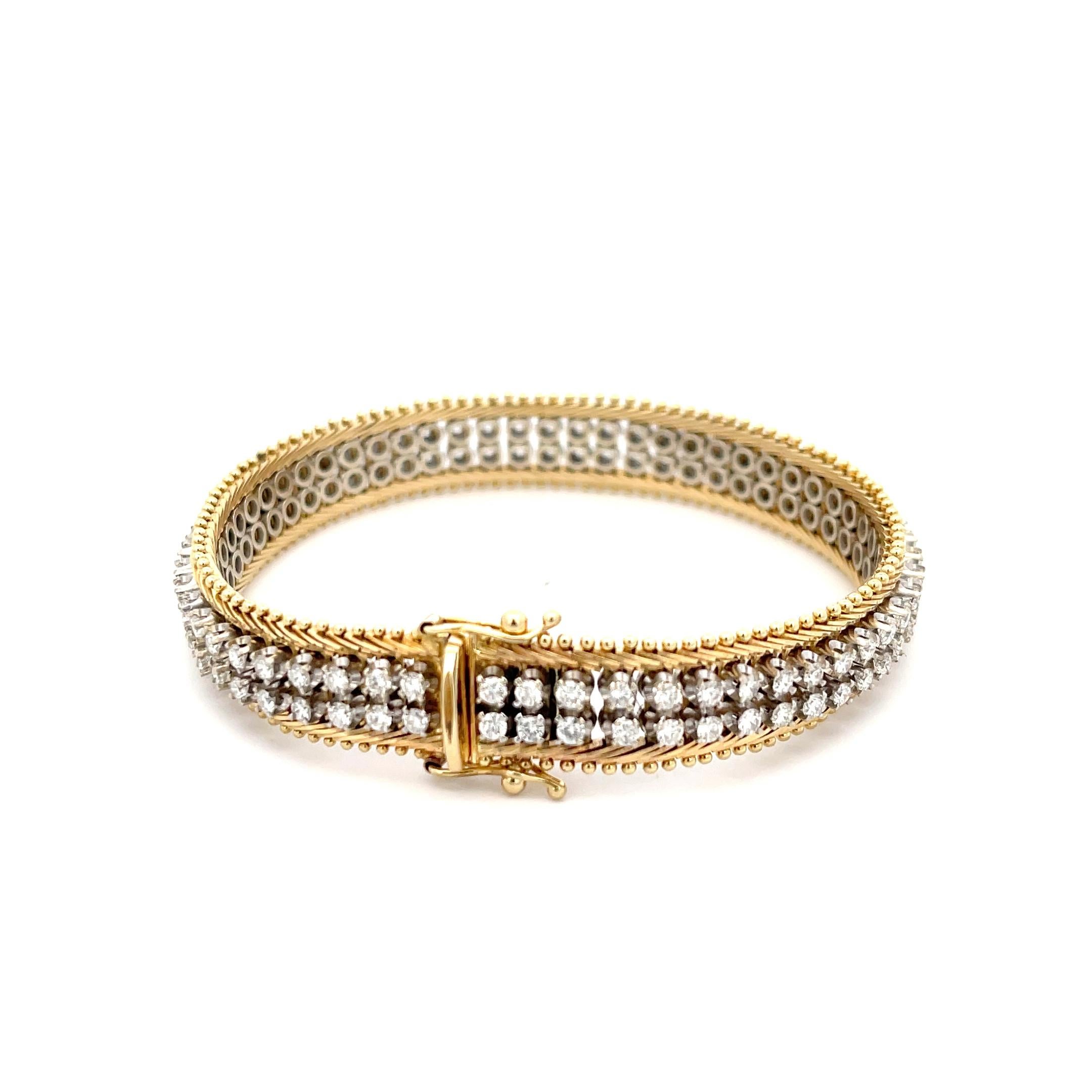 Italienisches doppelreihiges Vintage-Diamant-Tennisarmband 14K Gelbgold (Brillantschliff)