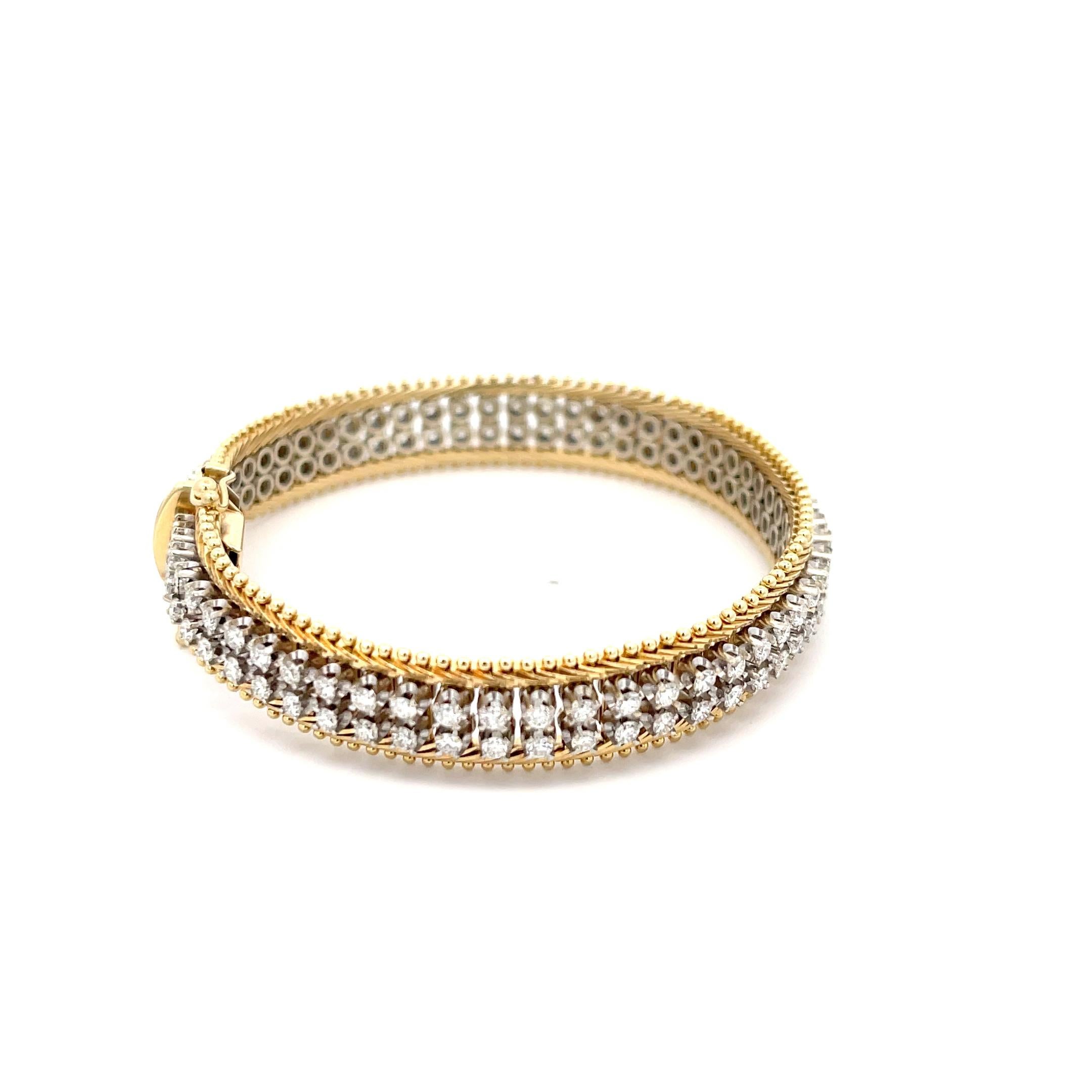 Italienisches doppelreihiges Vintage-Diamant-Tennisarmband 14K Gelbgold im Zustand „Hervorragend“ in Dallas, TX
