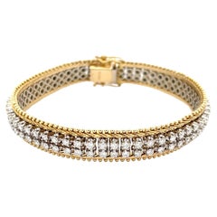 Italienisches doppelreihiges Vintage-Diamant-Tennisarmband 14K Gelbgold