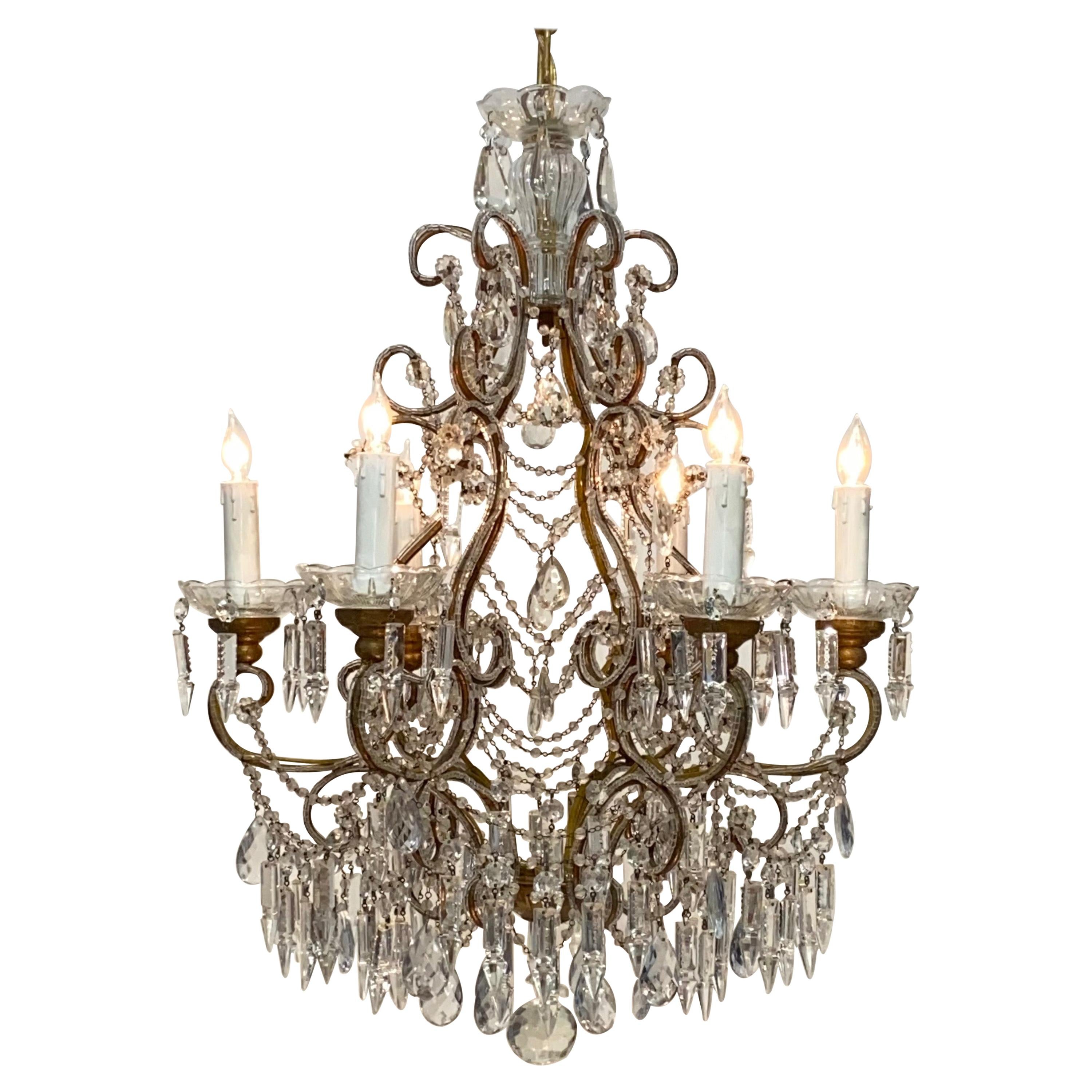 Vintage Italian Doubled Beaded Crystal and Glass Chandelier