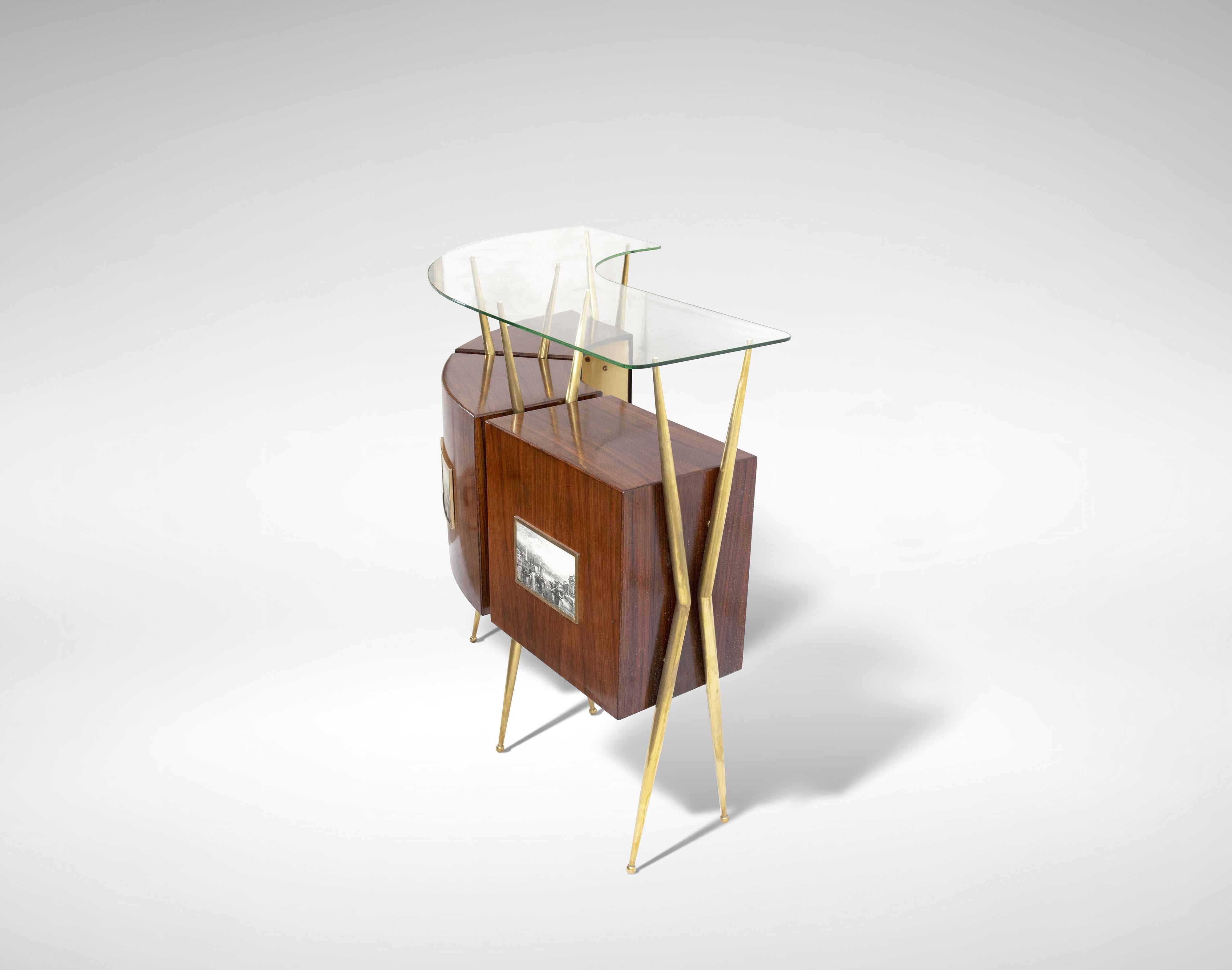 Mid-20th Century Vintage Italian Dry Bar in the style of Gio Ponti, circa 1950s For Sale