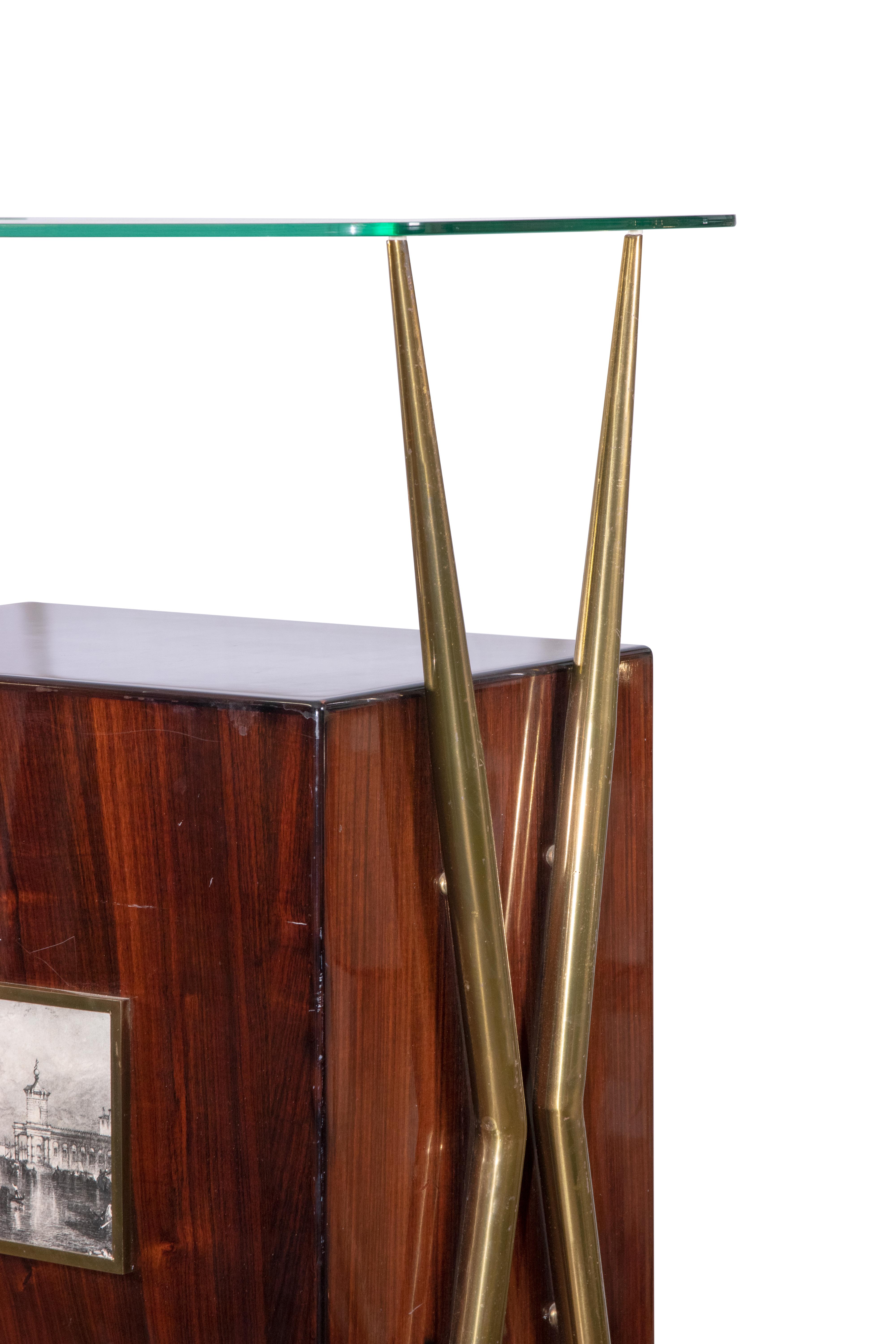 Brass Vintage Italian Dry Bar in the style of Gio Ponti, circa 1955 For Sale