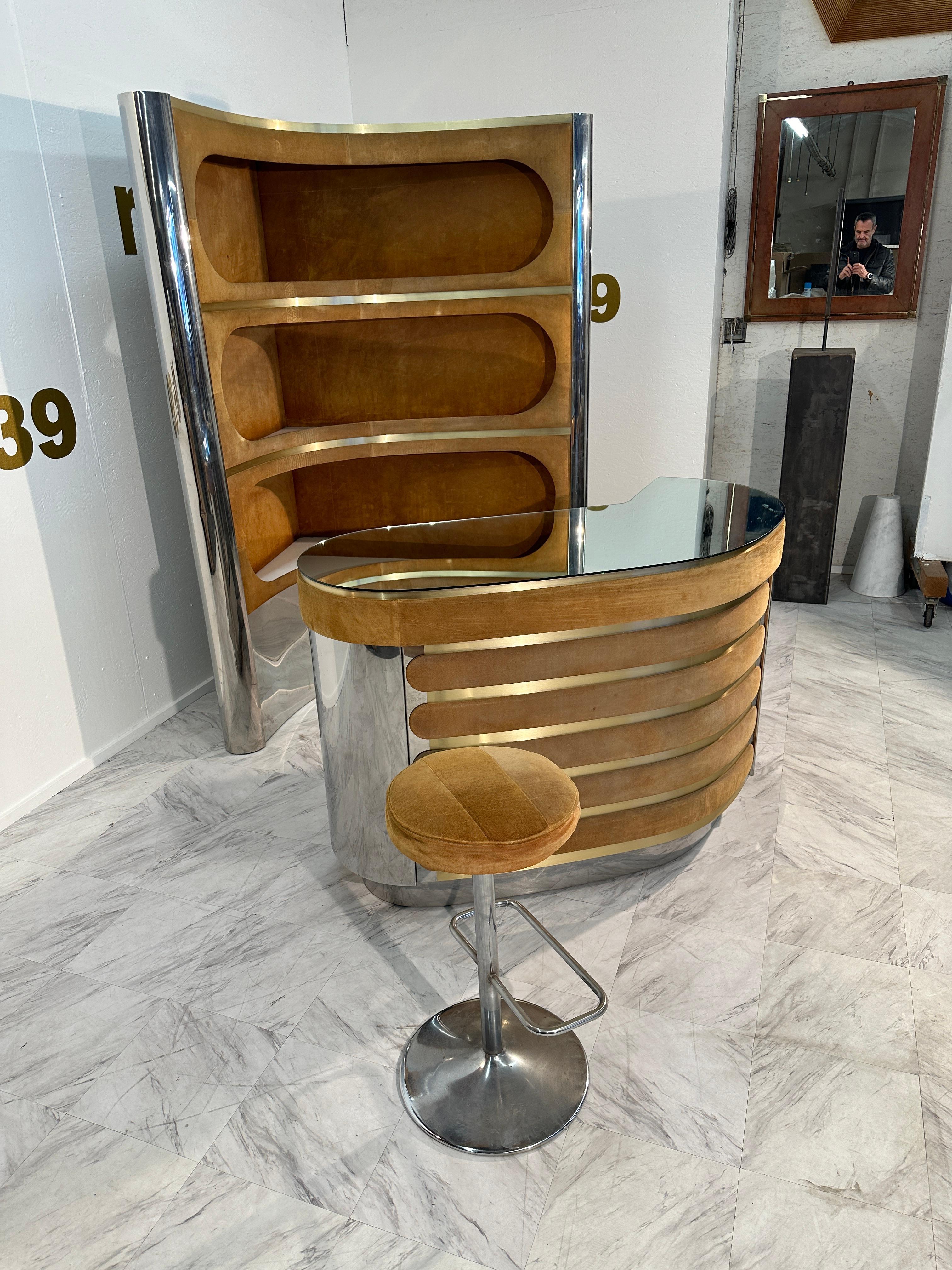 Ottone Dry Bar italiano d'epoca di Willy Rizzo, Italia, anni '70