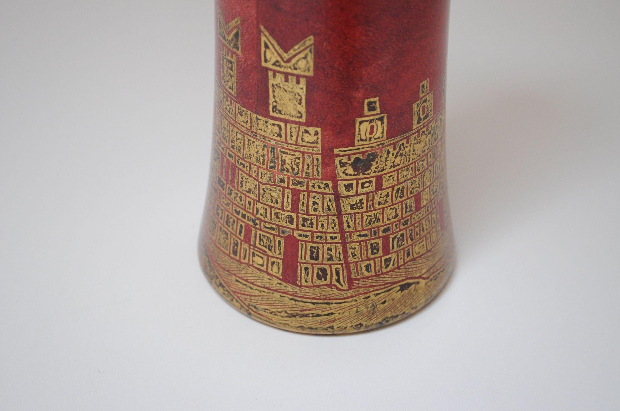 Vintage Italian Dyed Red Goatskin and Brass Cocktail Shaker by Aldo Tura For Sale 4