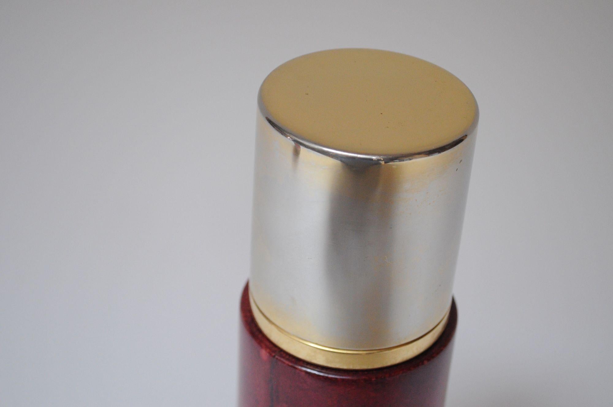 Vintage Italian Dyed Red Goatskin and Brass Cocktail Shaker by Aldo Tura For Sale 6