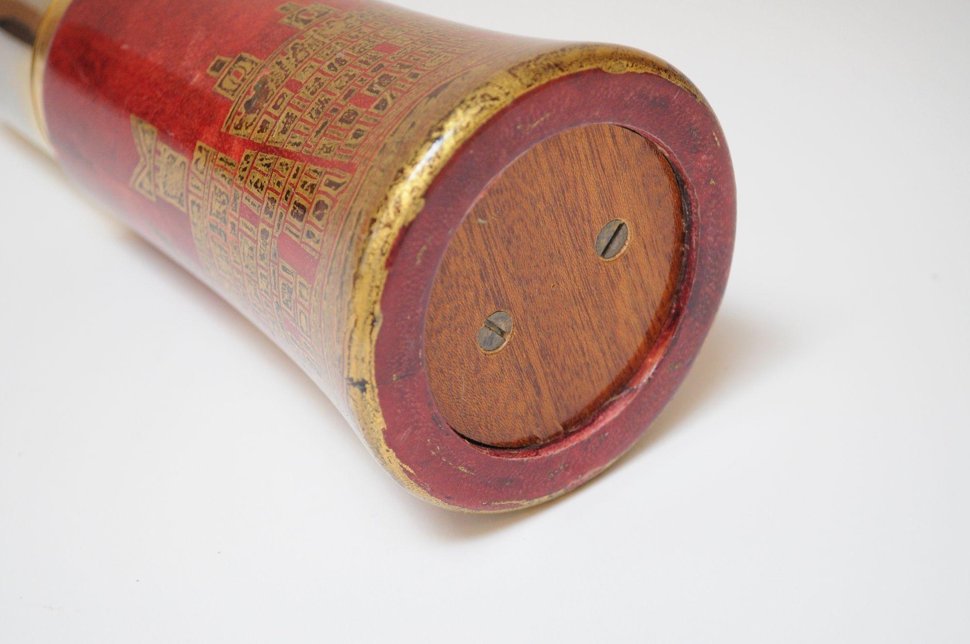 Vintage Italian Dyed Red Goatskin and Brass Cocktail Shaker by Aldo Tura For Sale 7