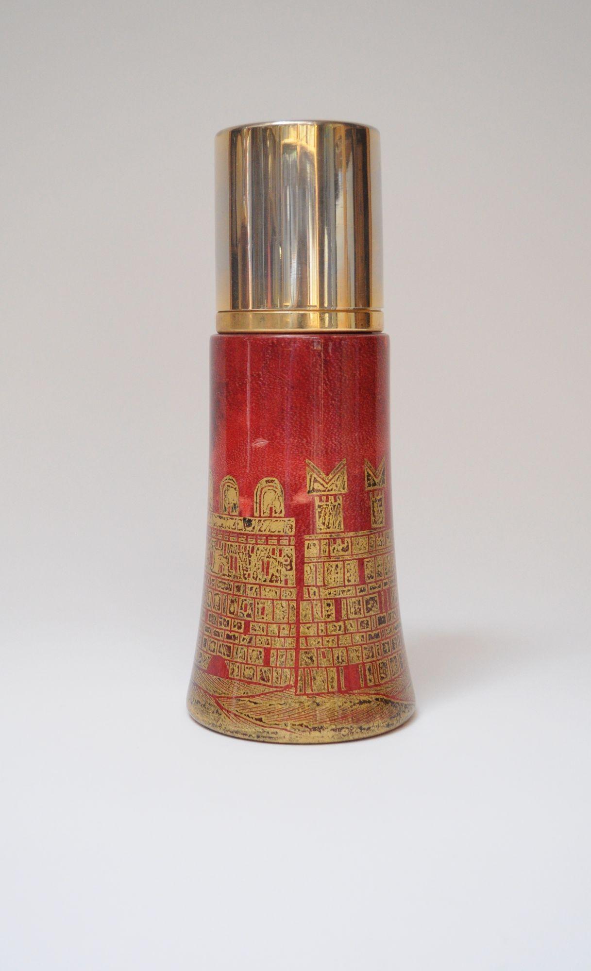 Vintage Italian Dyed Red Goatskin and Brass Cocktail Shaker by Aldo Tura For Sale 8