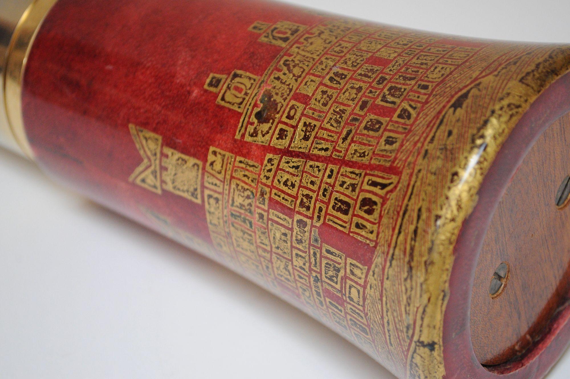 Vintage Italian Dyed Red Goatskin and Brass Cocktail Shaker by Aldo Tura For Sale 2