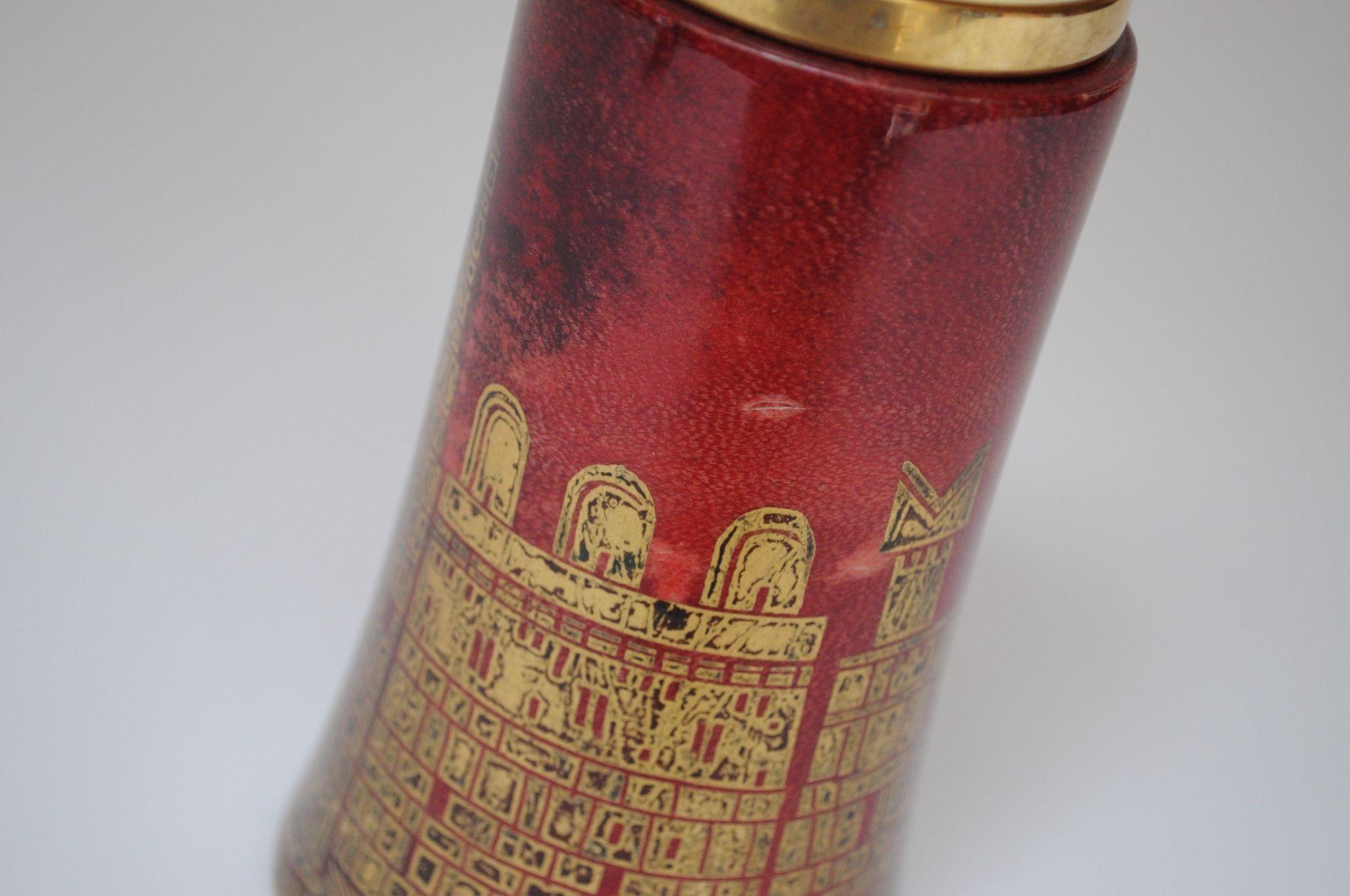 Vintage Italian Dyed Red Goatskin and Brass Cocktail Shaker by Aldo Tura For Sale 3