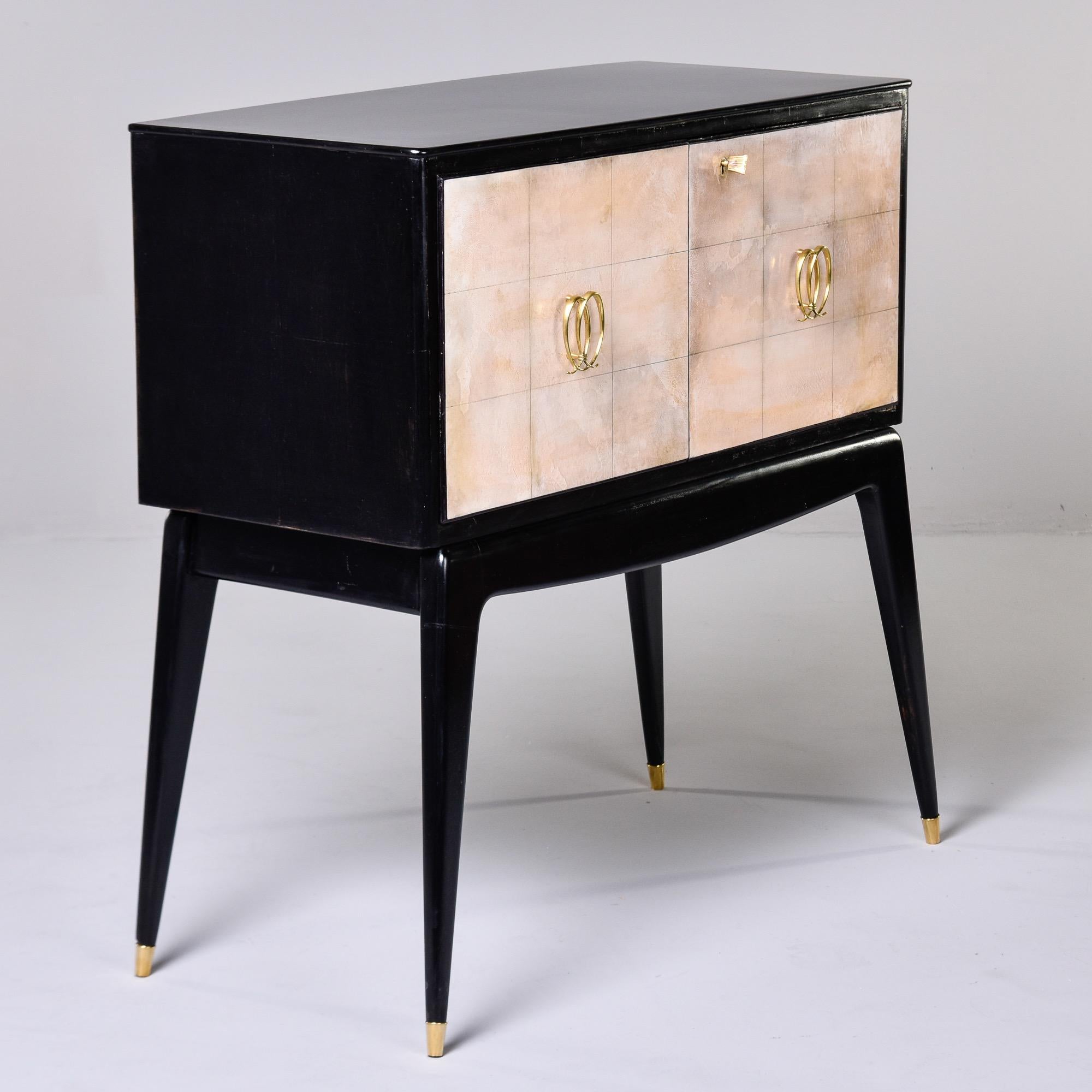 Vintage Italian Ebonised Cabinet with Parchment Doors & Brass Hardware For Sale 2