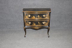Vintage Italian Ebonized Chinoiserie Style Brass Mounted Paint Decorated Commode