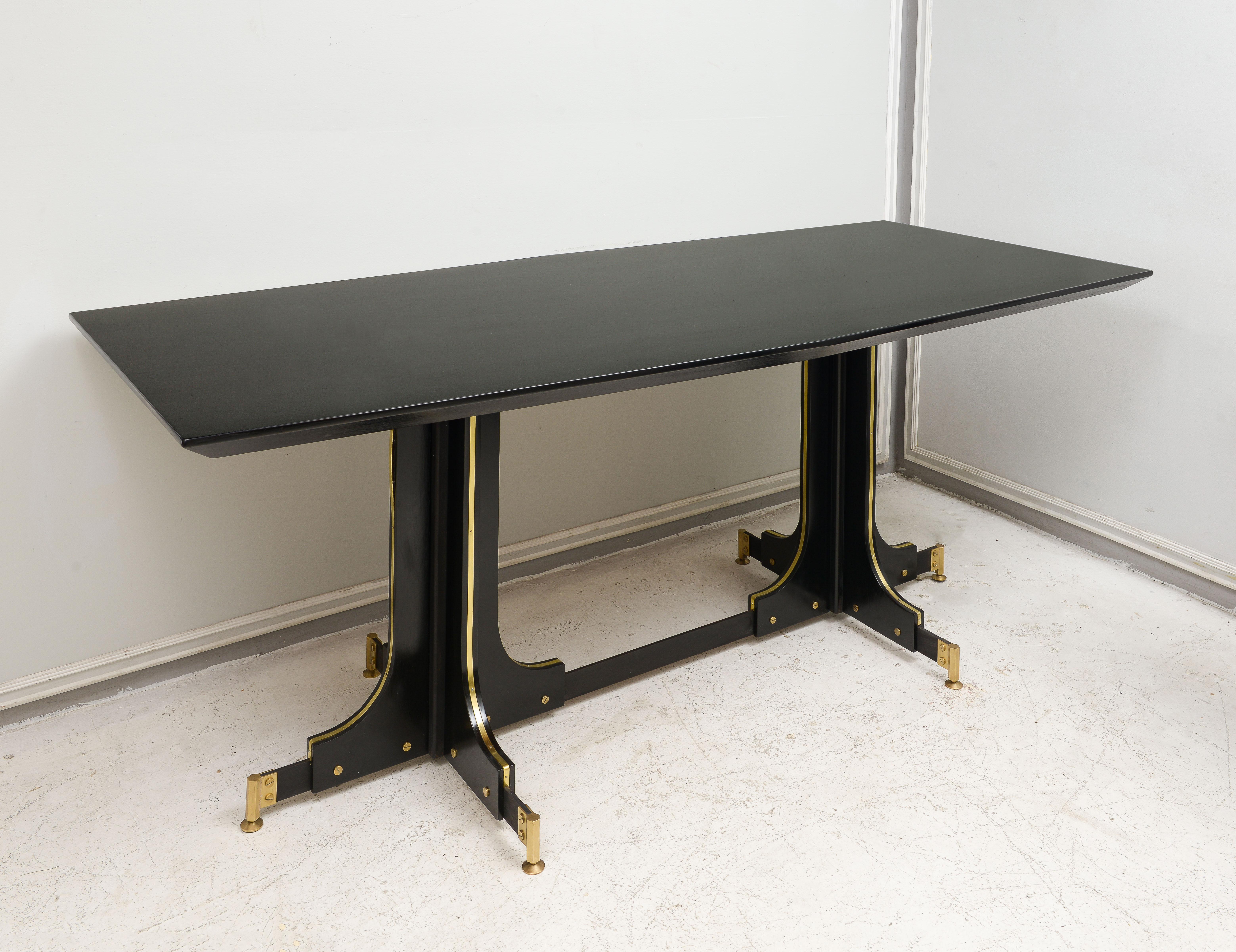 Mid-Century Modern Vintage Italian Ebonized Table with Bronze Details For Sale