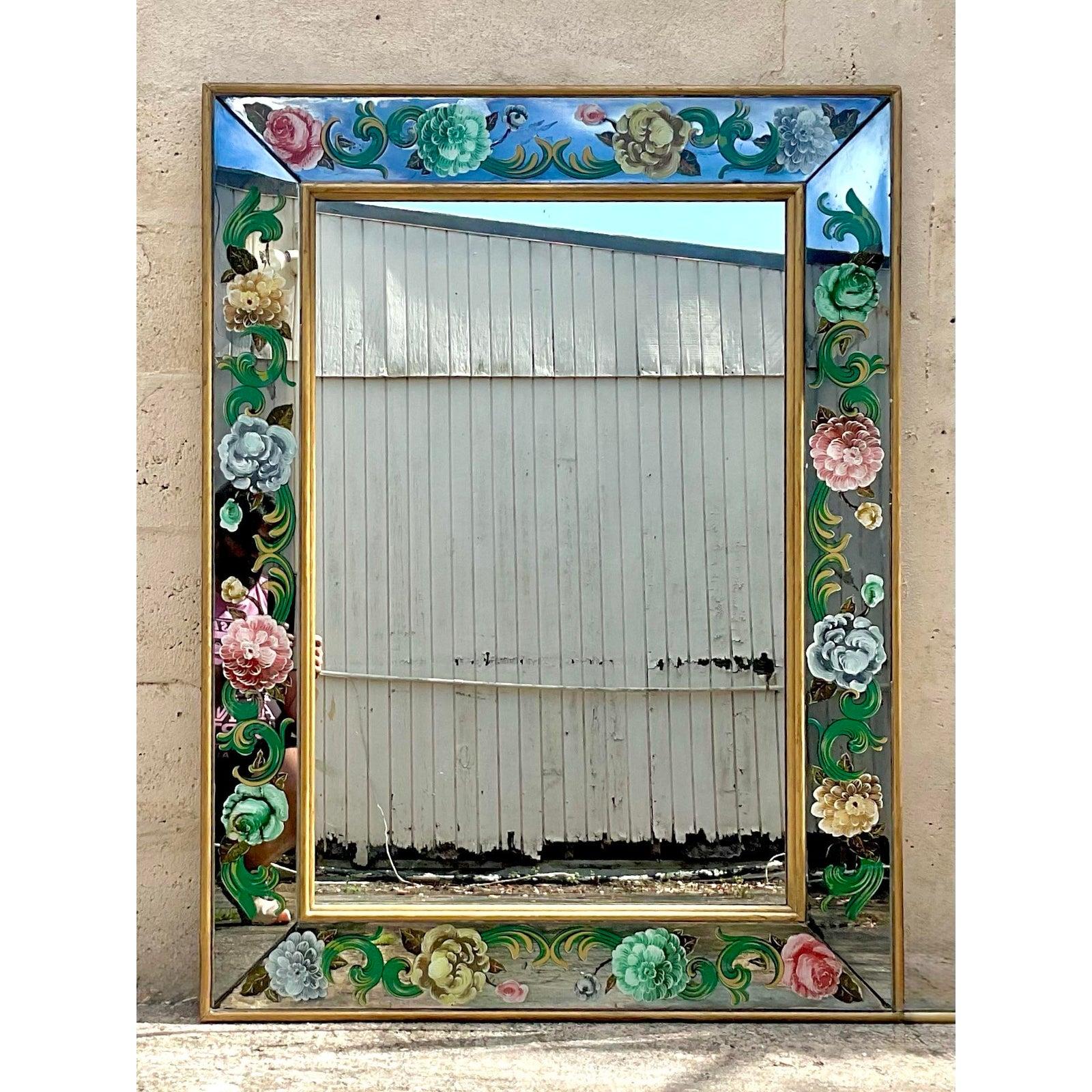 Hollywood Regency Miroir italien vintage églomisé en vente