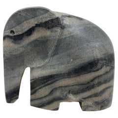 Vintage Italian Elephant in Black Marble Stone Carved Stylized Figure 1970