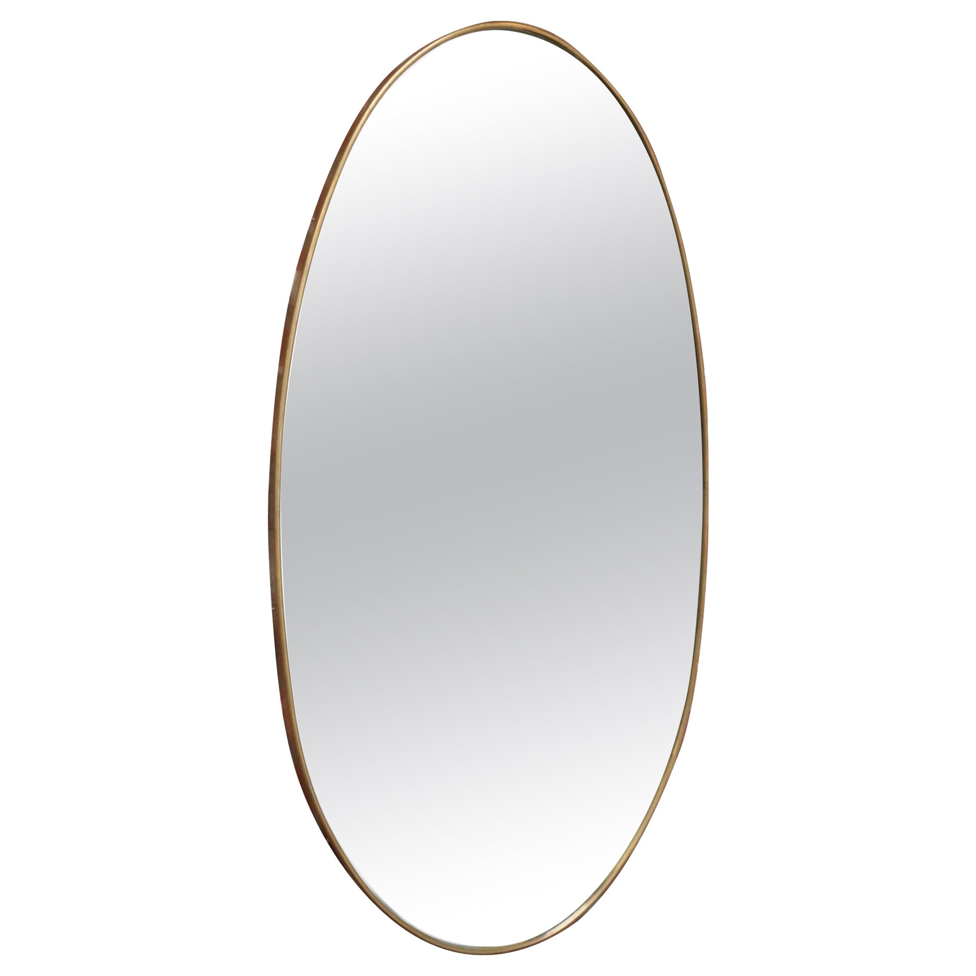 Vintage Italian Elliptical Wall Mirror with Brass Frame after Gio Ponti