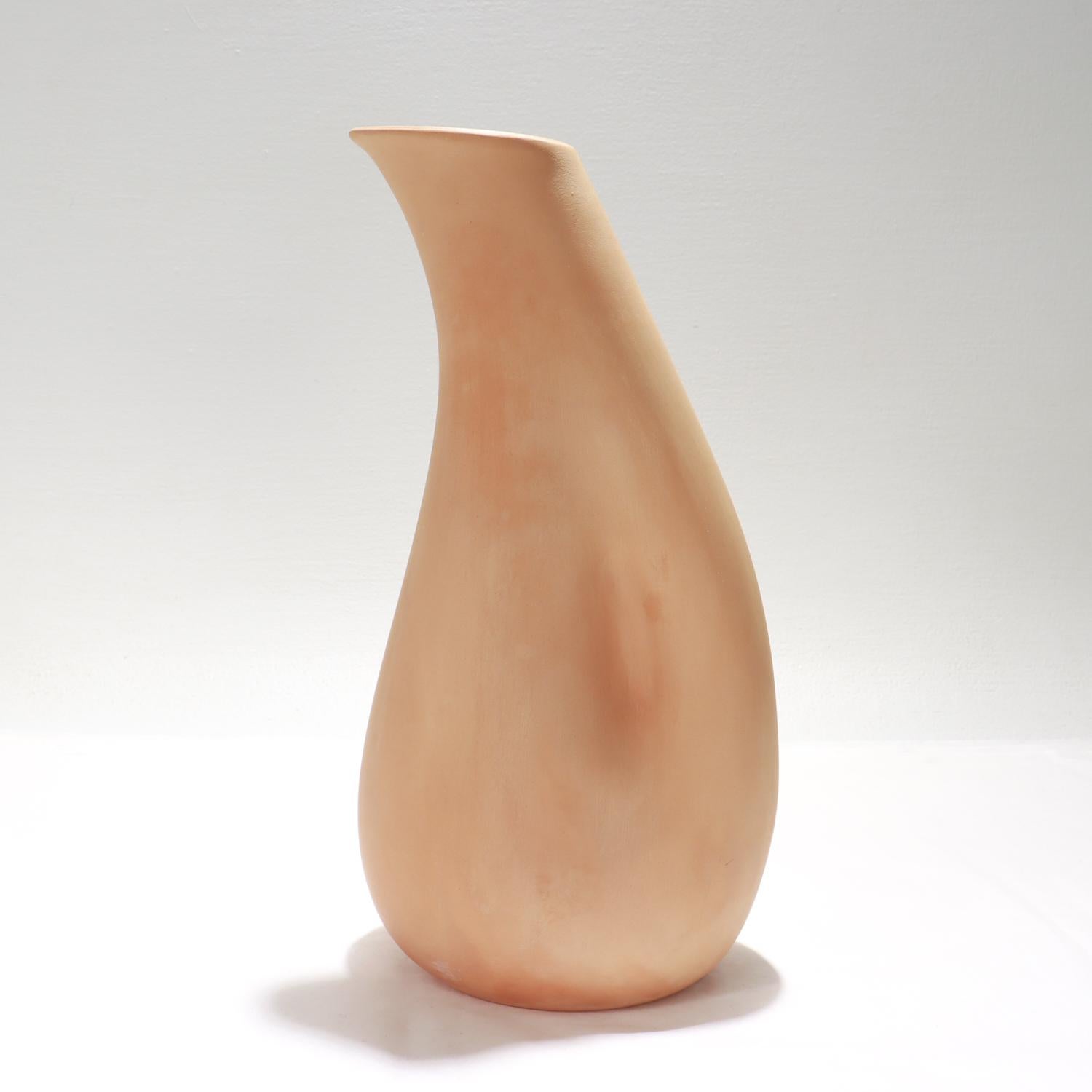 A fine designer ceramic pitcher.

In terracotta.

By Elsa Peretti for Tiffany & Co.

In the 'Thumbprint' pattern.

Marked to the base for E. Peretti for Tiffany / Italy.

Simply a wonderful pitcher!

Date:
20th Century

Overall Condition:
It is in