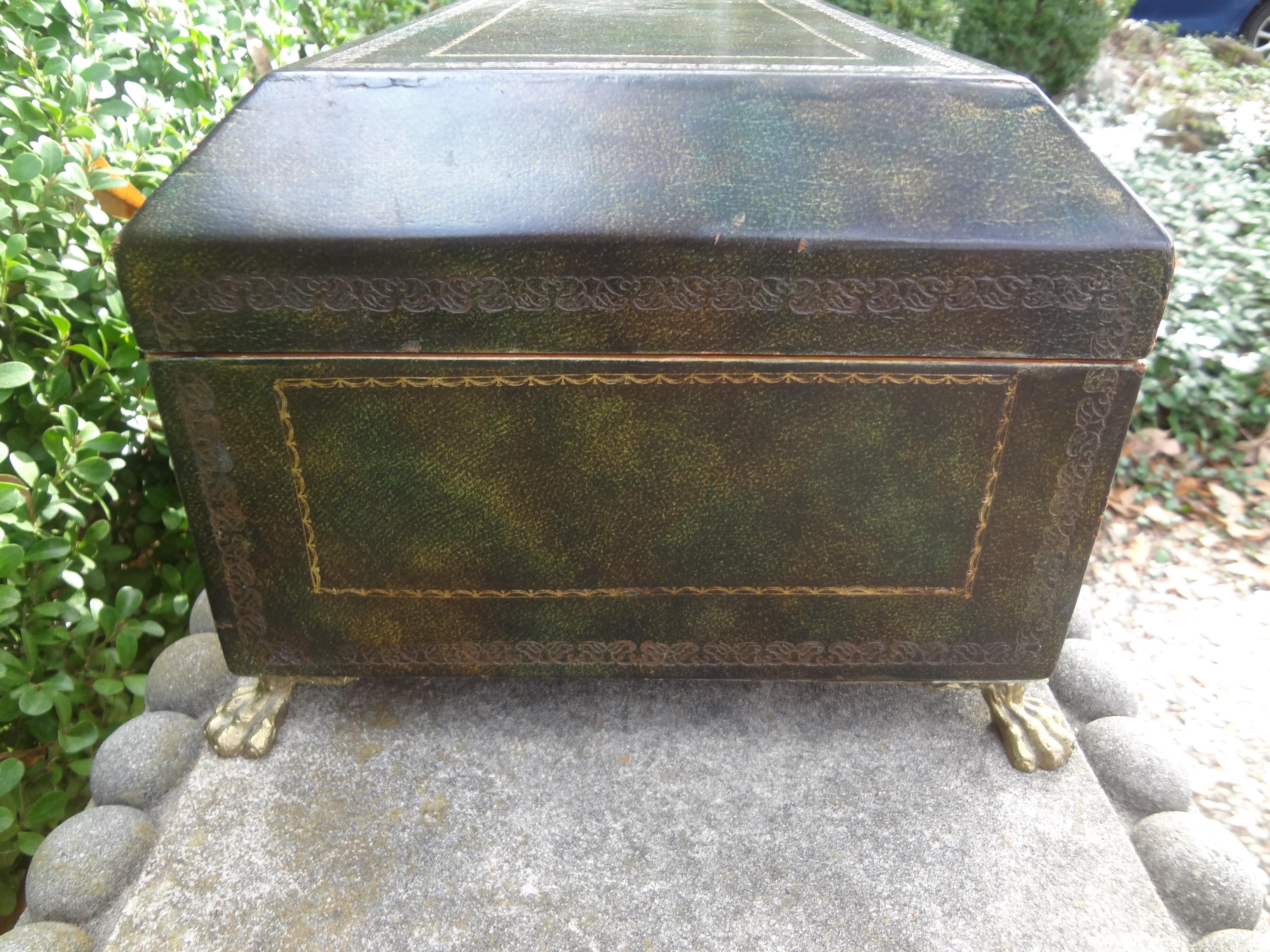 Late 20th Century Vintage Italian Embossed Leather Box With Paw Feet For Sale