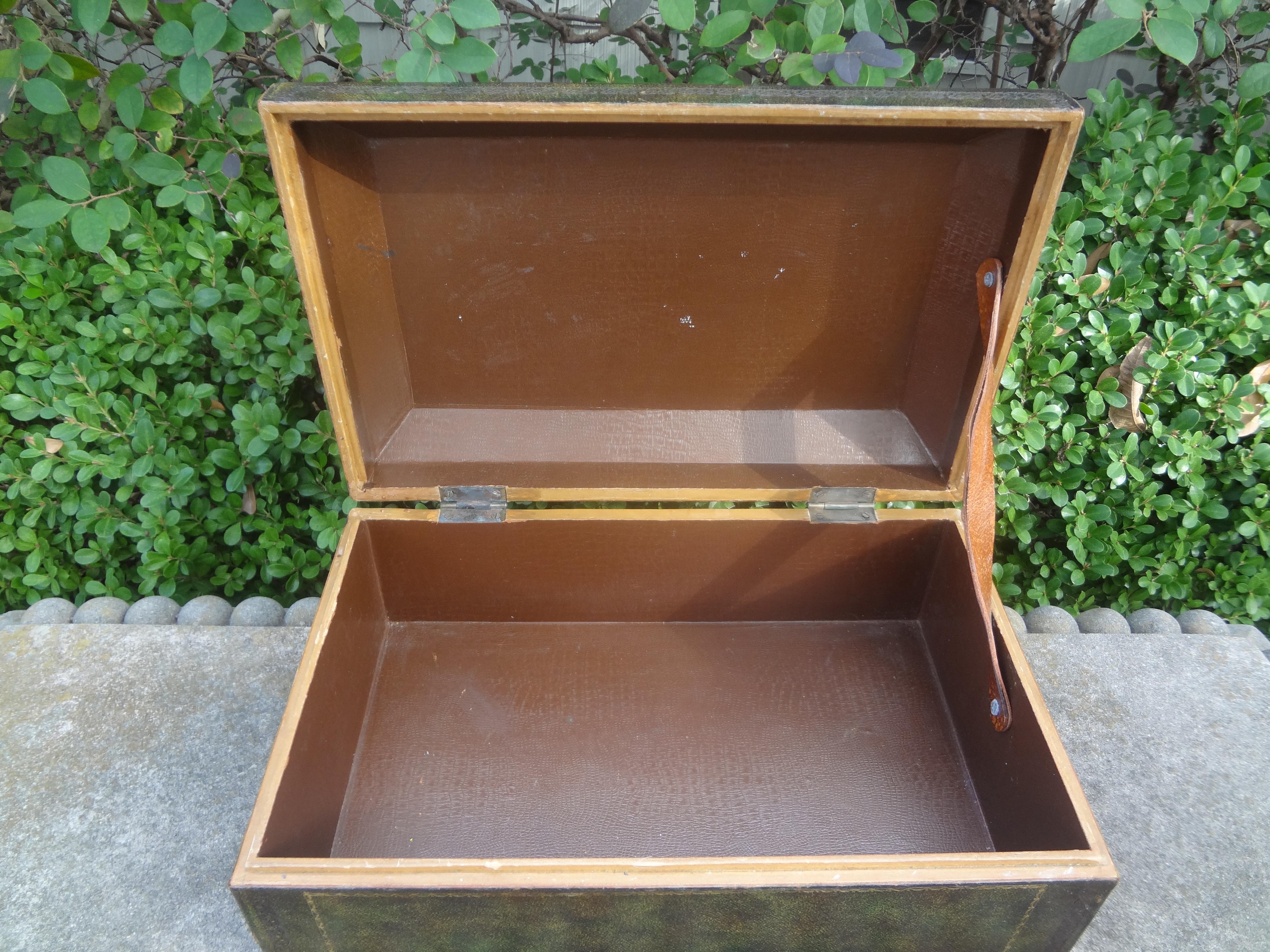 Bronze Vintage Italian Embossed Leather Box With Paw Feet For Sale